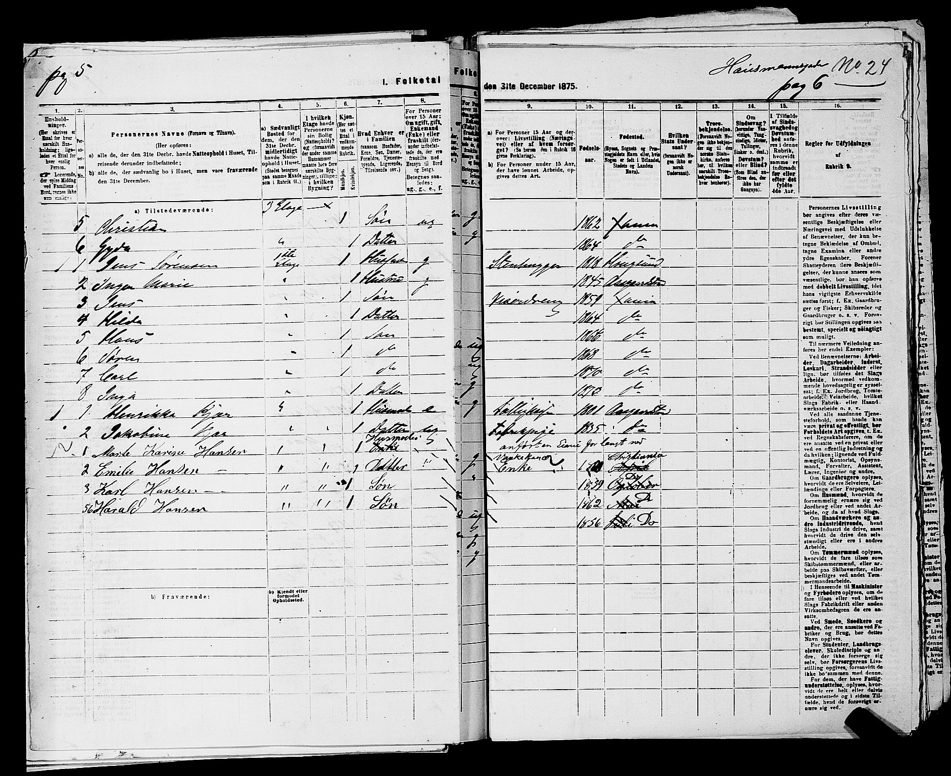 RA, 1875 census for 0301 Kristiania, 1875, p. 1739