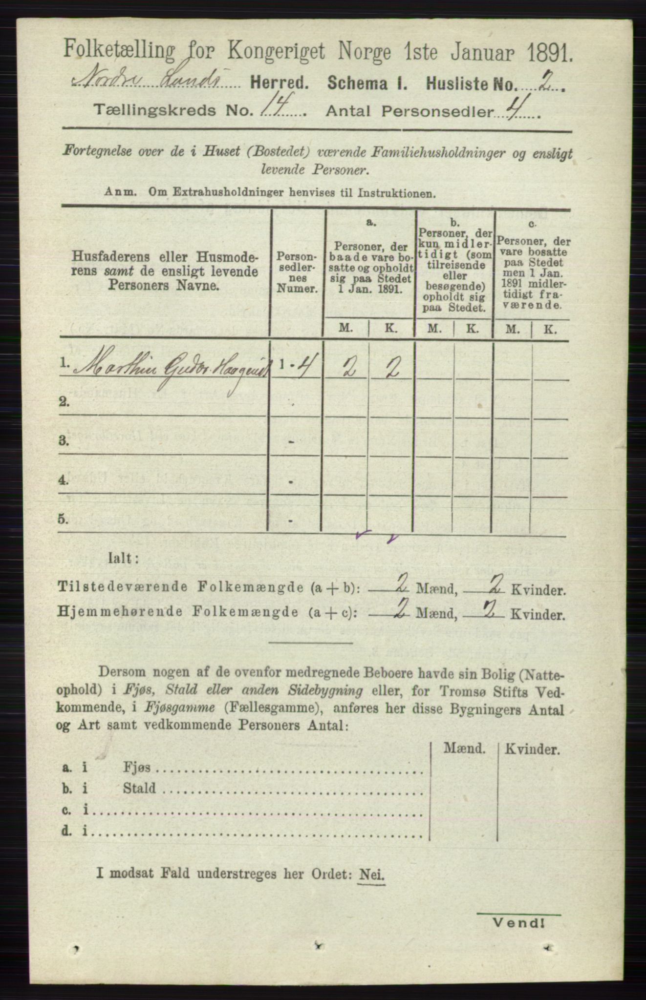 RA, 1891 census for 0538 Nordre Land, 1891, p. 3605