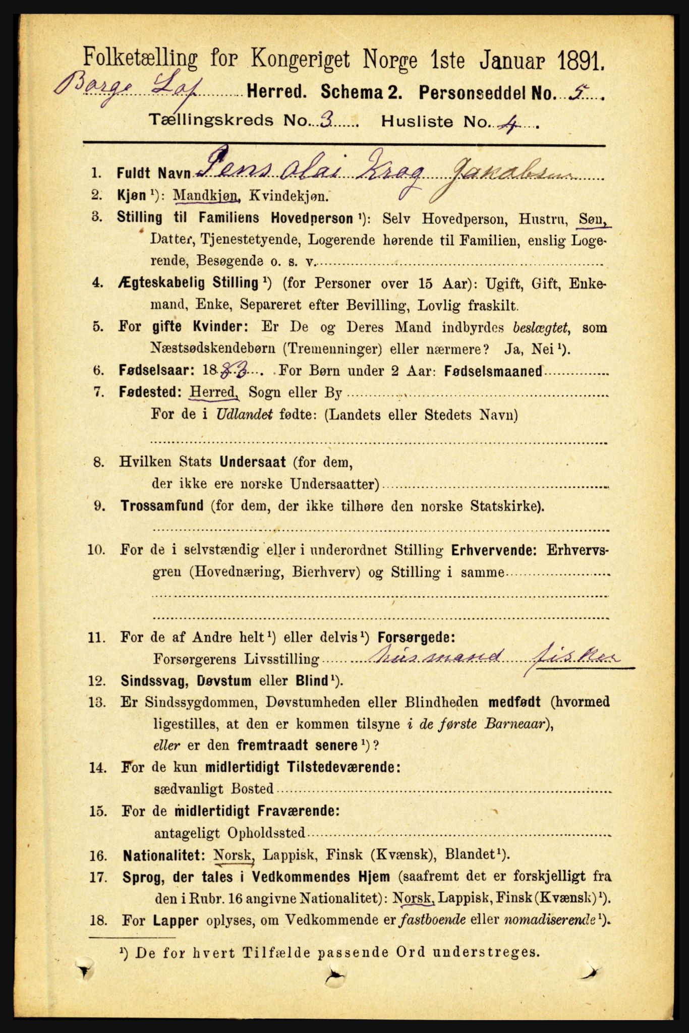 RA, 1891 census for 1862 Borge, 1891, p. 1566