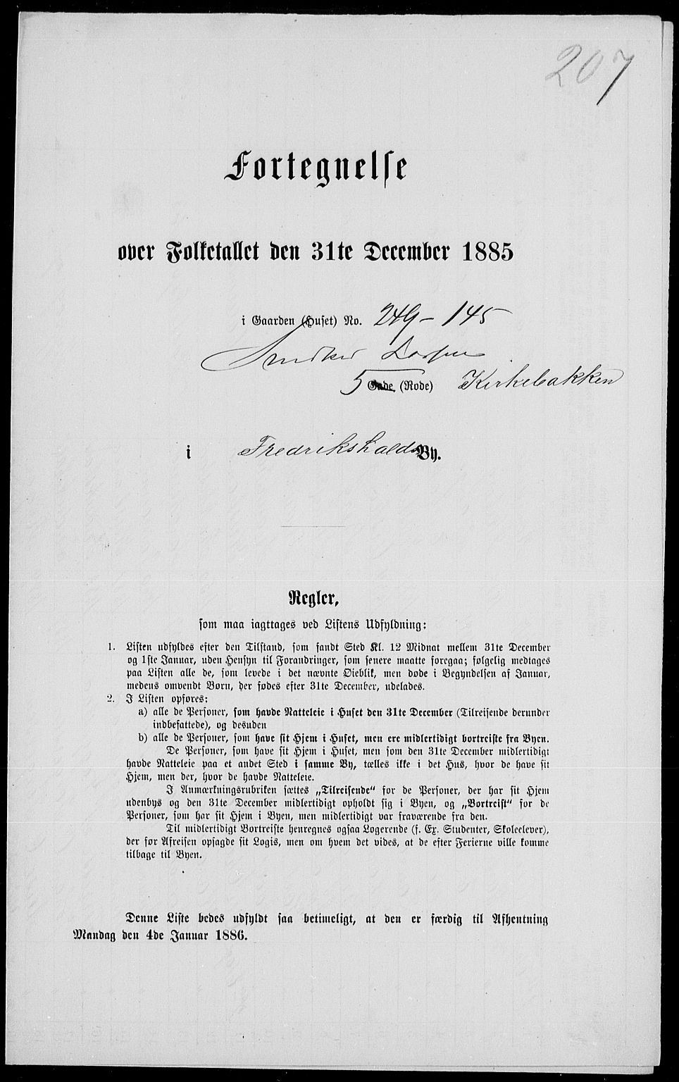 RA, 1885 census for 0101 Fredrikshald, 1885, p. 449