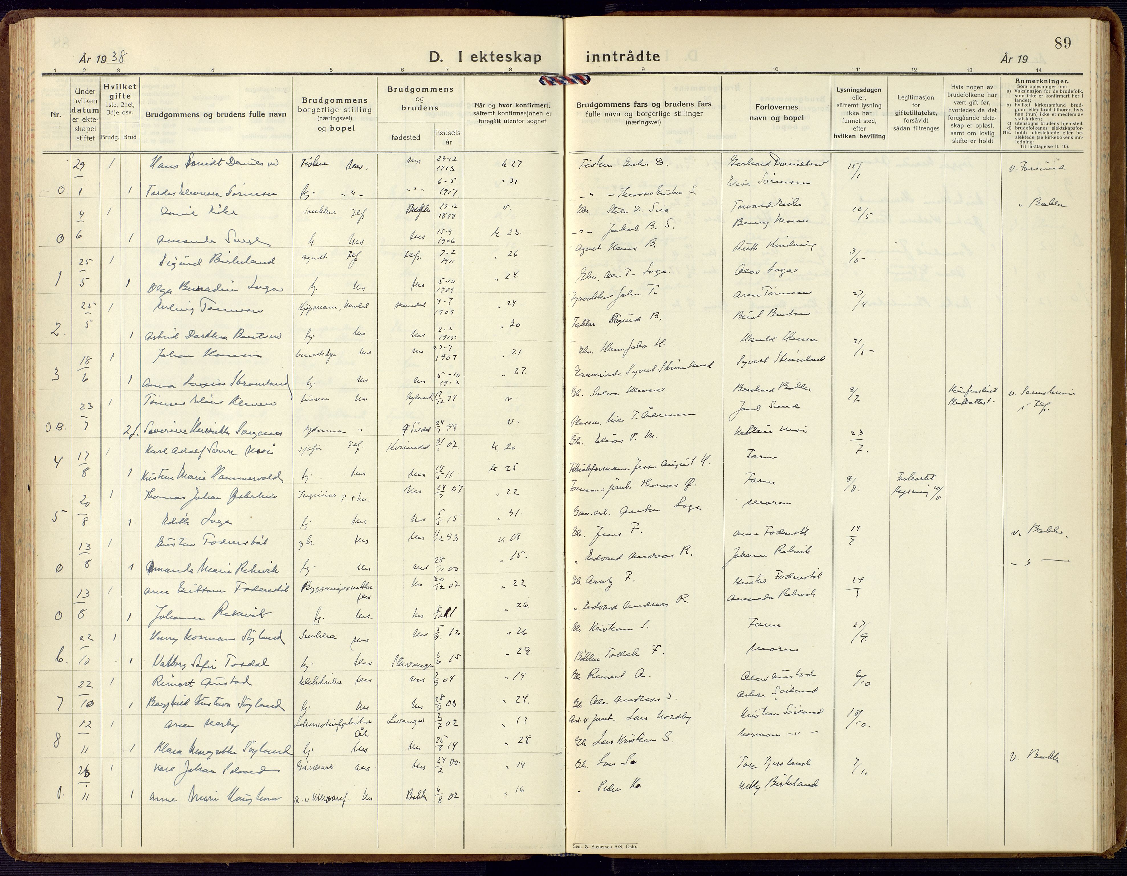 Flekkefjord sokneprestkontor, AV/SAK-1111-0012/F/Fb/Fbc/L0009: Parish register (copy) no. B 9, 1932-1965, p. 89