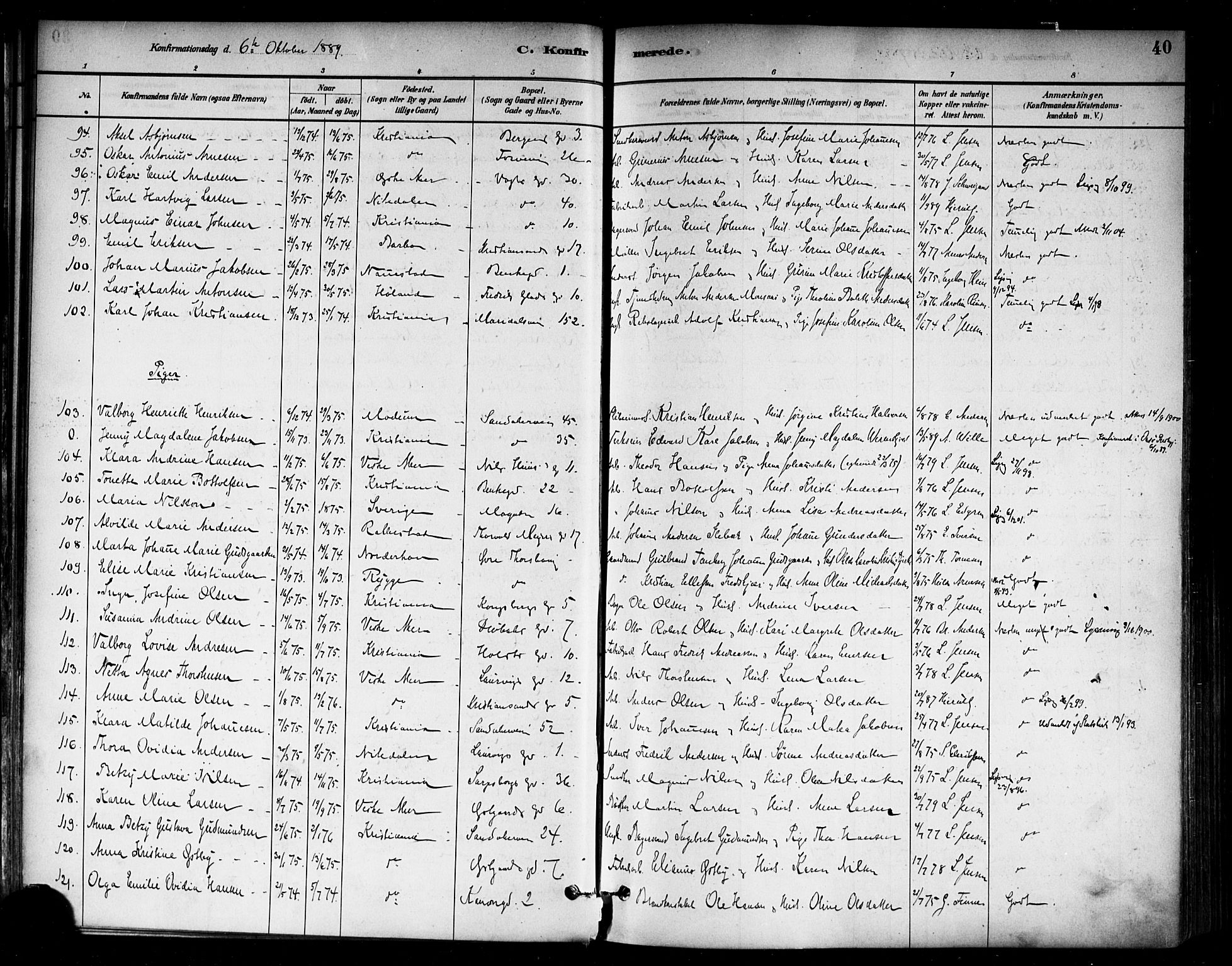 Sagene prestekontor Kirkebøker, SAO/A-10796/F/L0002: Parish register (official) no. 2, 1880-1897, p. 40