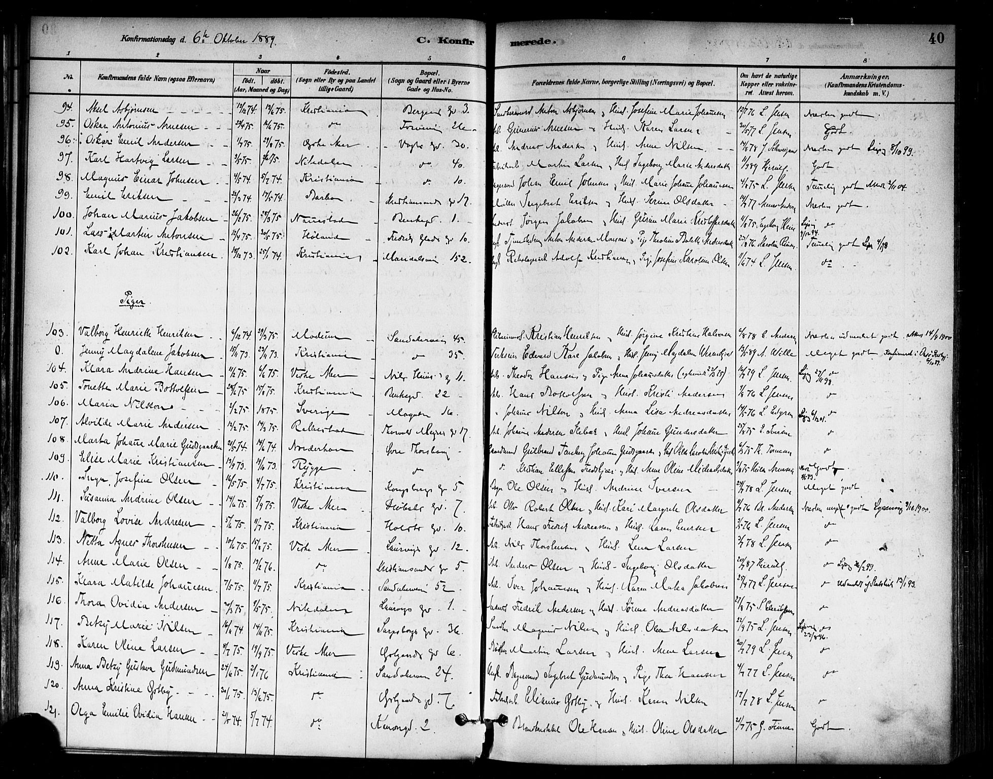 Sagene prestekontor Kirkebøker, AV/SAO-A-10796/F/L0002: Parish register (official) no. 2, 1880-1897, p. 40