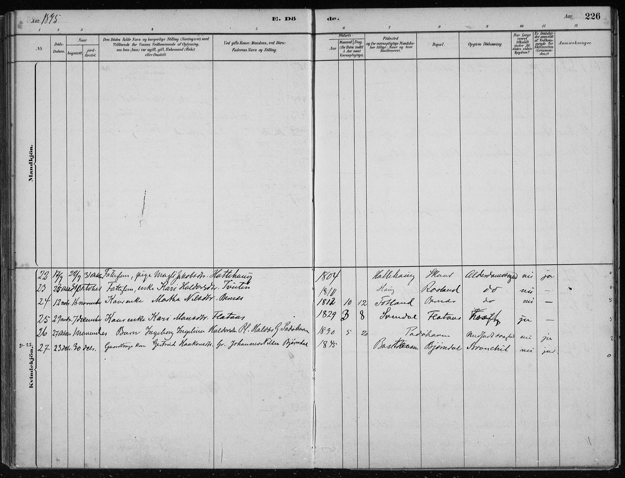 Hosanger sokneprestembete, AV/SAB-A-75801/H/Haa: Parish register (official) no. B  1, 1880-1896, p. 226