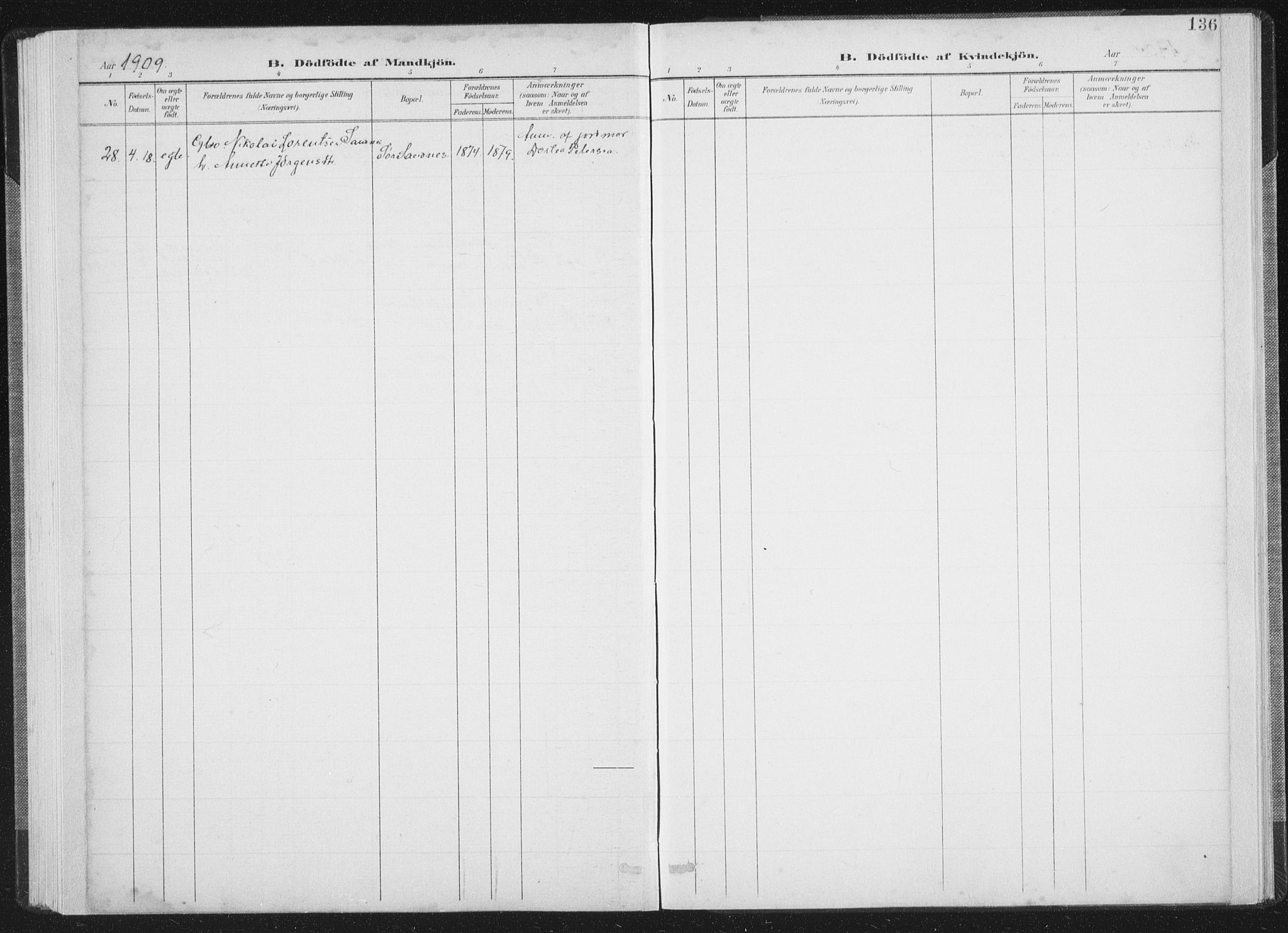 Ministerialprotokoller, klokkerbøker og fødselsregistre - Nordland, AV/SAT-A-1459/805/L0102: Parish register (official) no. 805A08I, 1900-1909, p. 136