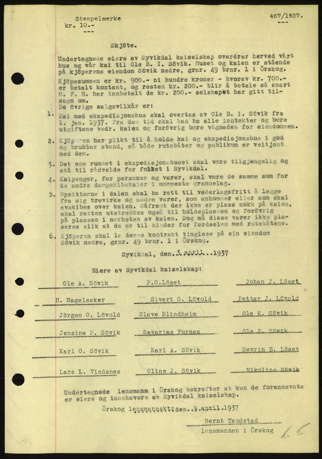 Nordre Sunnmøre sorenskriveri, AV/SAT-A-0006/1/2/2C/2Ca: Mortgage book no. A2, 1936-1937, Diary no: : 467/1937