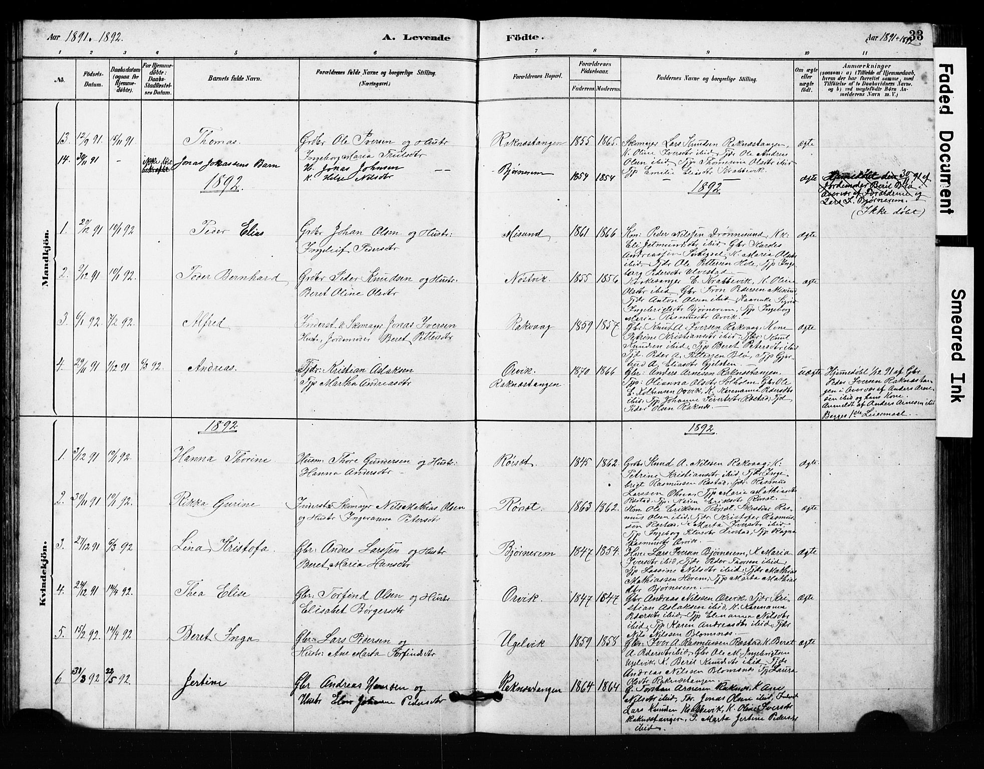Ministerialprotokoller, klokkerbøker og fødselsregistre - Møre og Romsdal, SAT/A-1454/563/L0737: Parish register (copy) no. 563C01, 1878-1916, p. 33