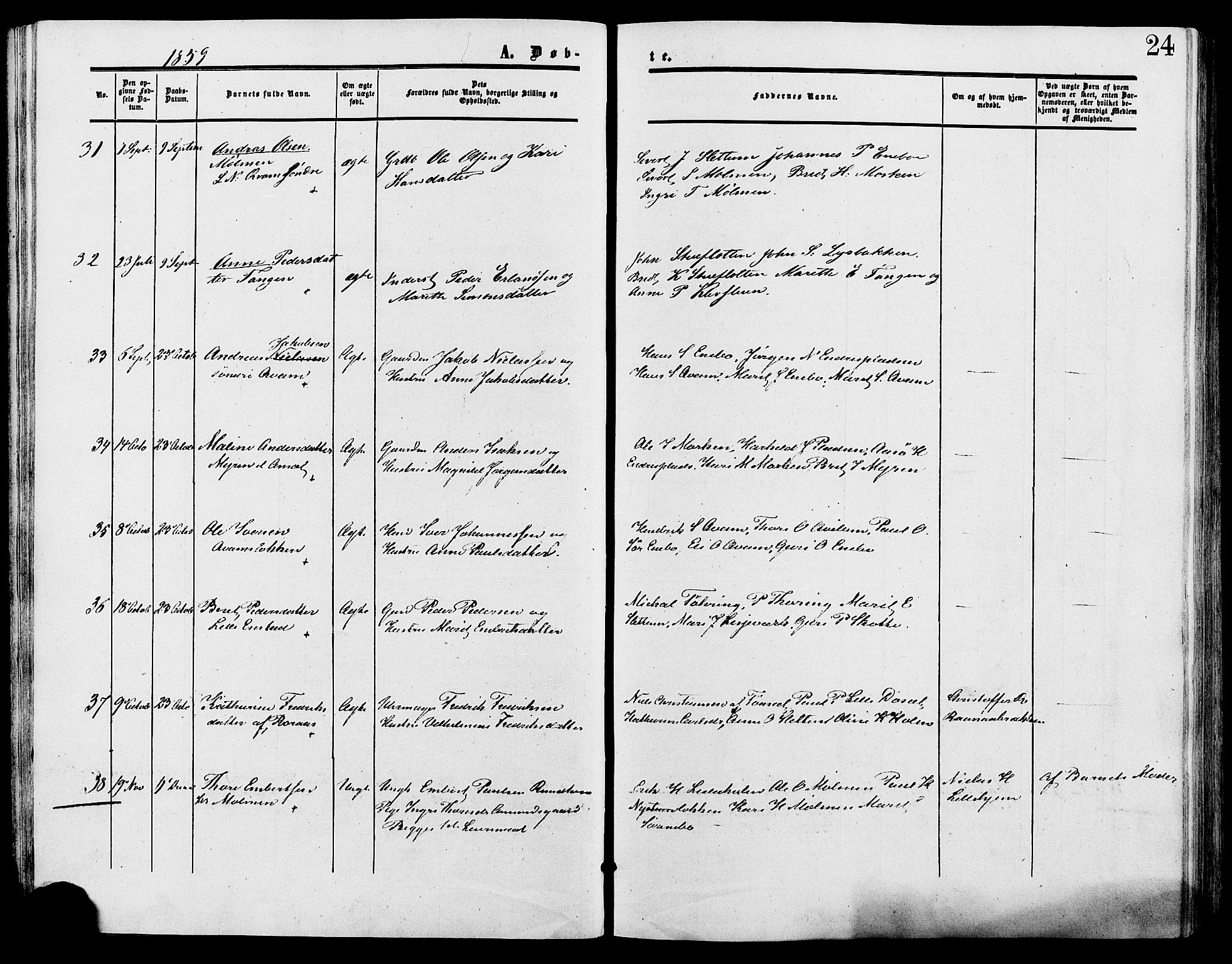 Lesja prestekontor, SAH/PREST-068/H/Ha/Haa/L0009: Parish register (official) no. 9, 1854-1889, p. 24