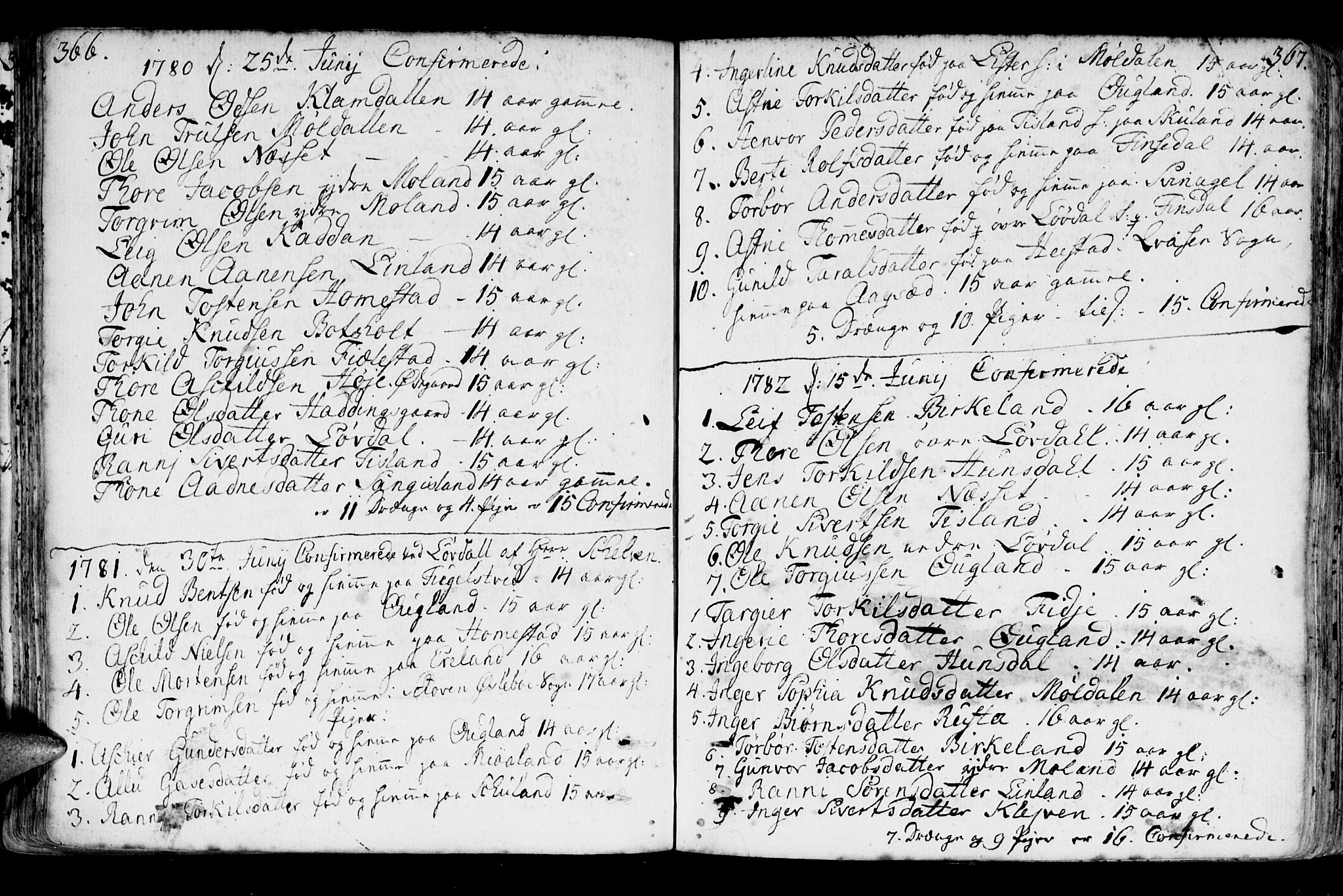 Holum sokneprestkontor, SAK/1111-0022/F/Fa/Fab/L0004: Parish register (official) no. A 4, 1774-1847, p. 366-367