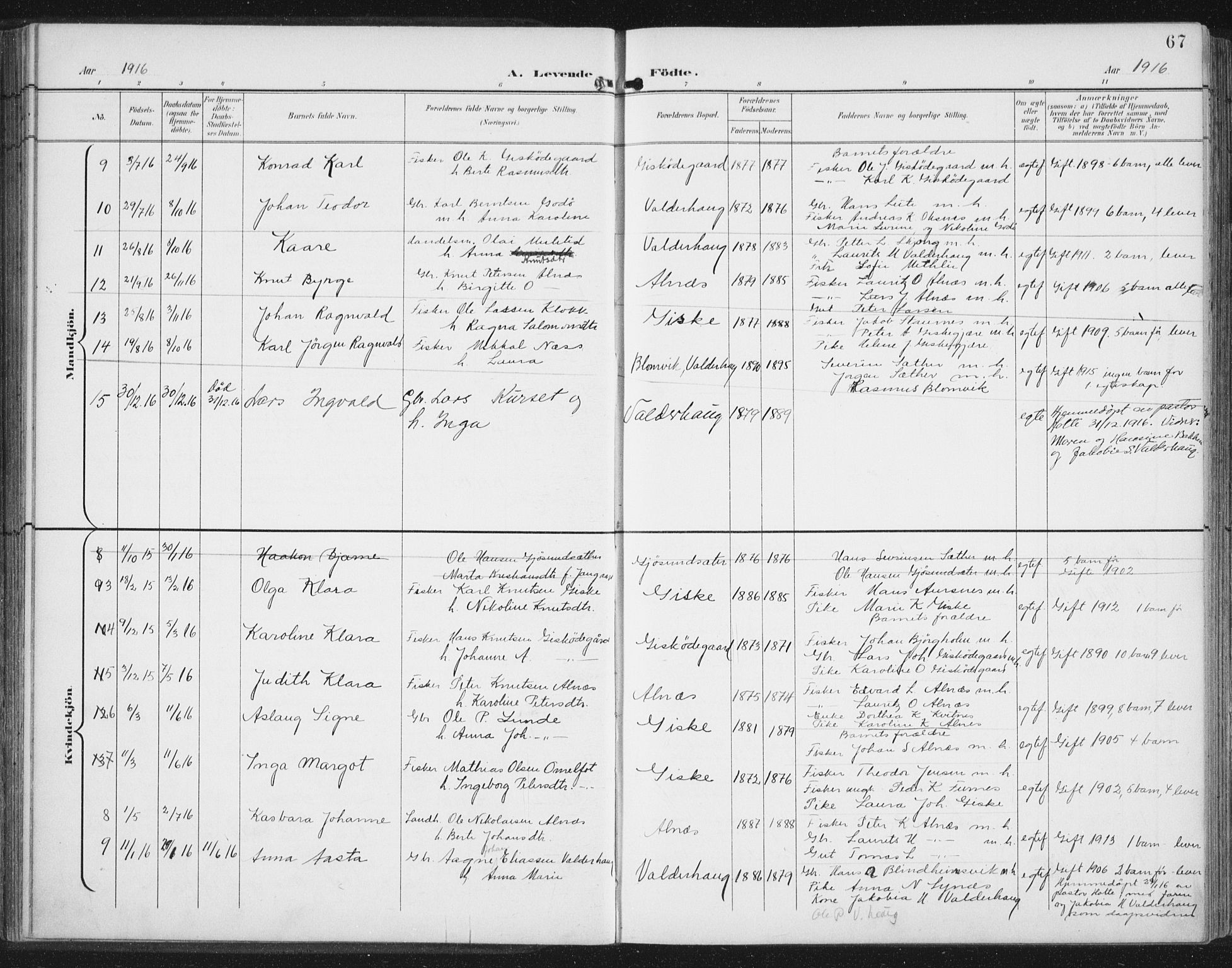 Ministerialprotokoller, klokkerbøker og fødselsregistre - Møre og Romsdal, AV/SAT-A-1454/534/L0489: Parish register (copy) no. 534C01, 1899-1941, p. 67