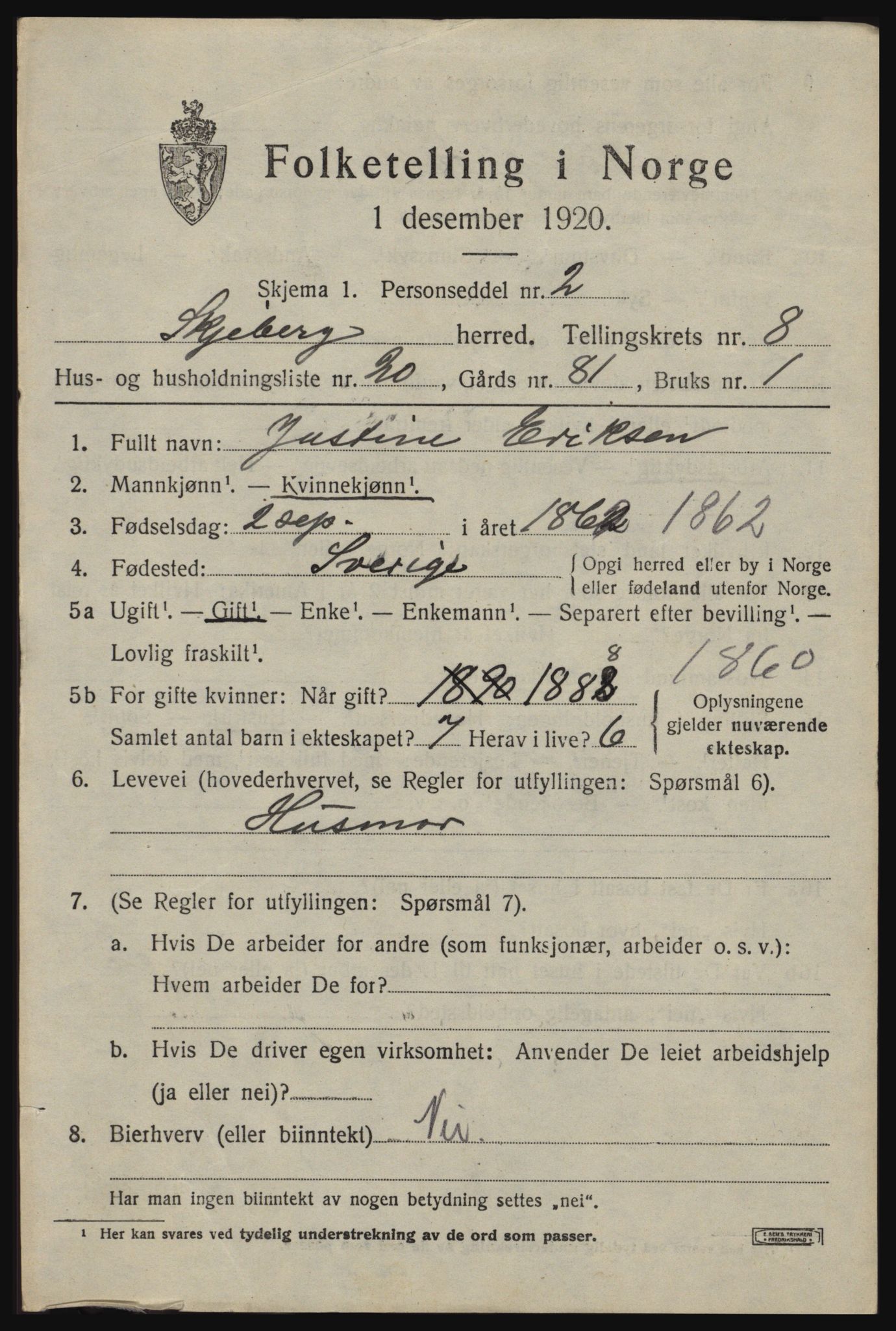 SAO, 1920 census for Skjeberg, 1920, p. 8115