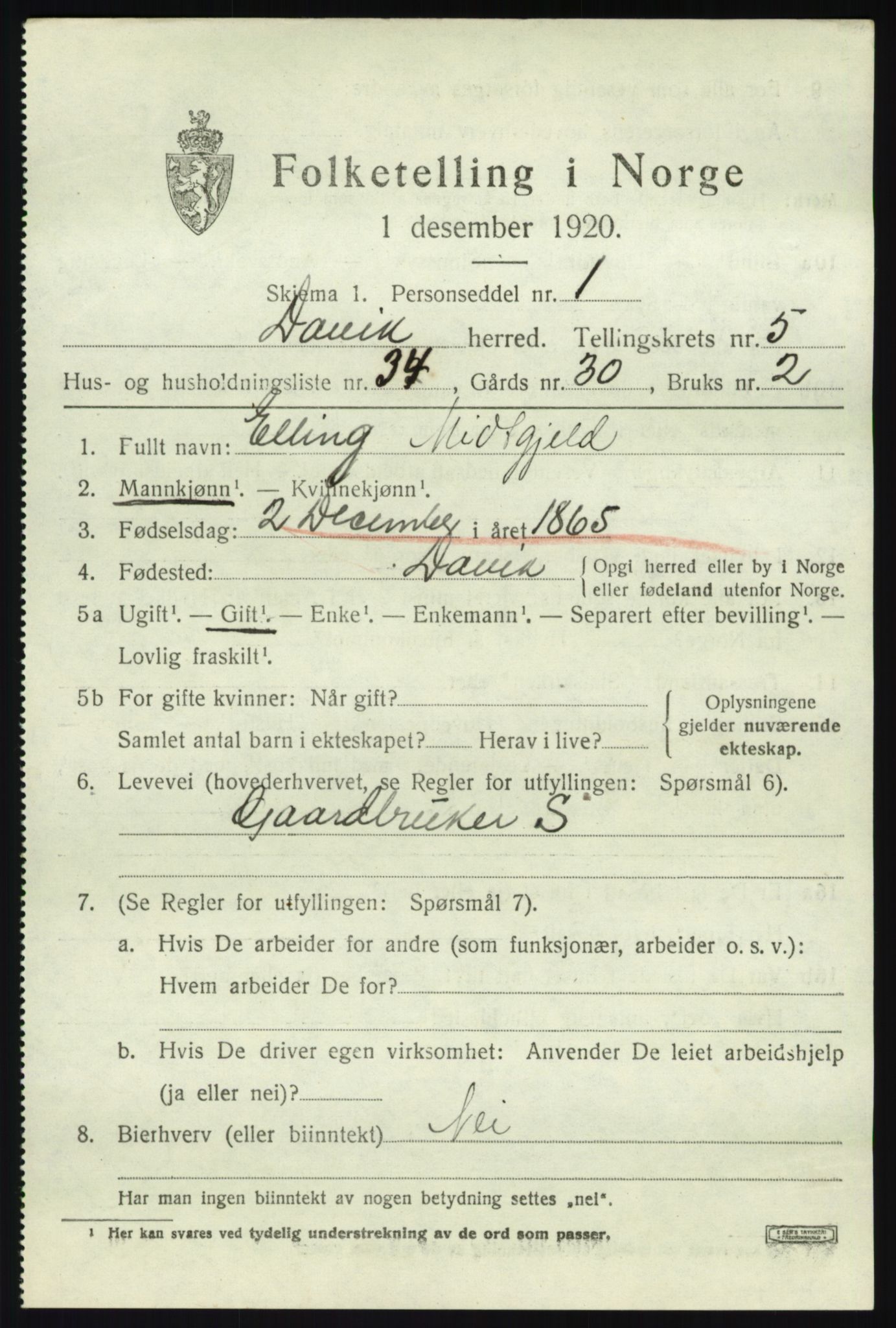 SAB, 1920 census for Davik, 1920, p. 3317