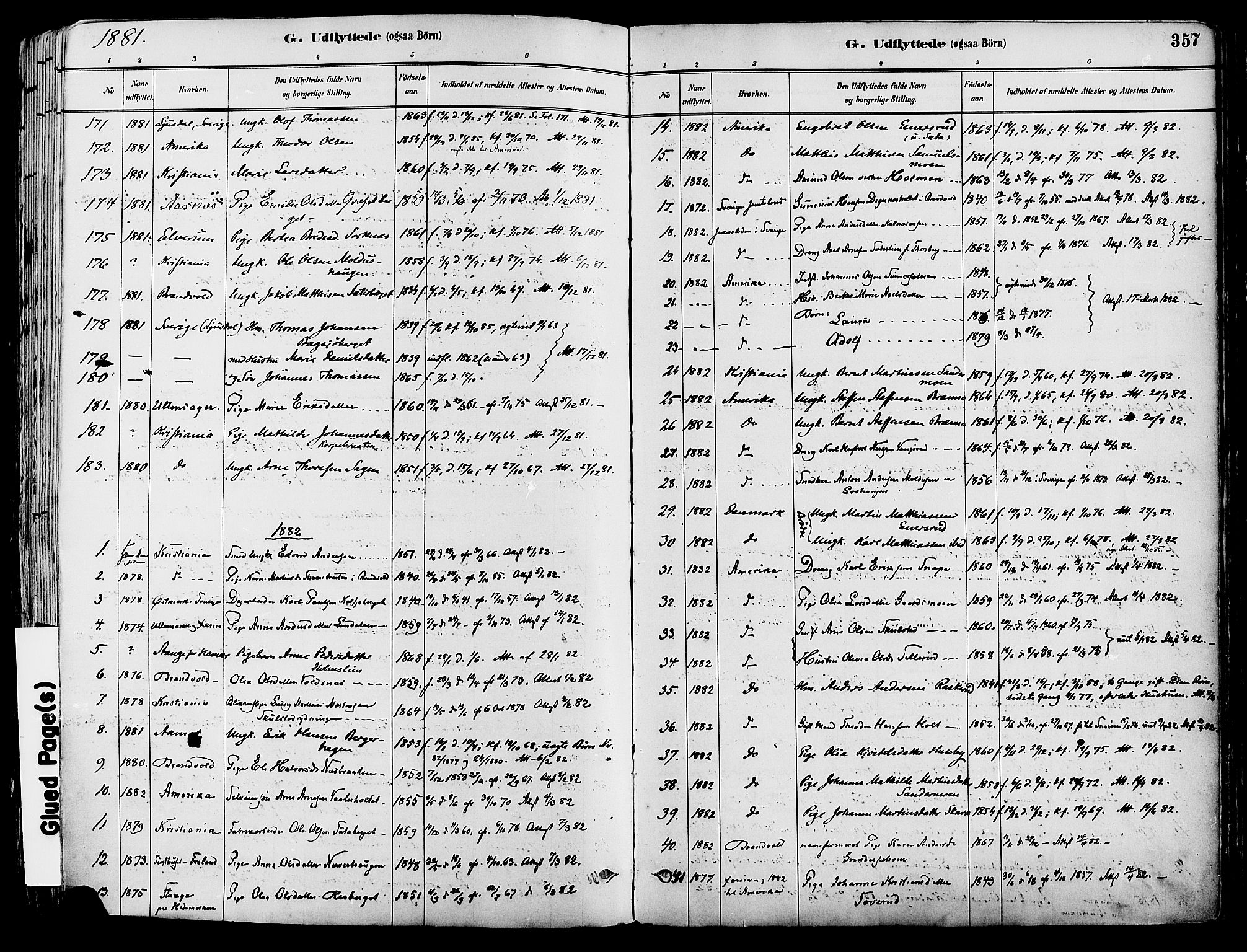 Grue prestekontor, SAH/PREST-036/H/Ha/Haa/L0012: Parish register (official) no. 12, 1881-1897, p. 357