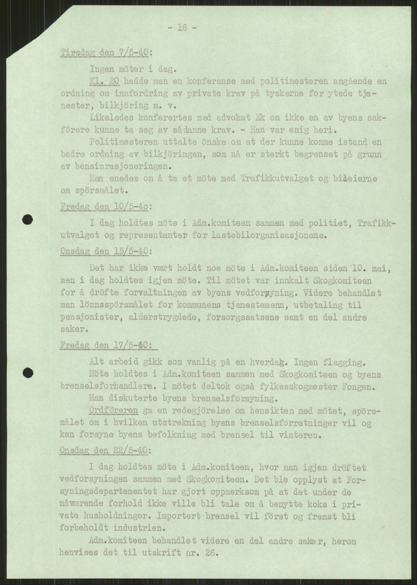 Forsvaret, Forsvarets krigshistoriske avdeling, AV/RA-RAFA-2017/Y/Ya/L0014: II-C-11-31 - Fylkesmenn.  Rapporter om krigsbegivenhetene 1940., 1940, p. 303