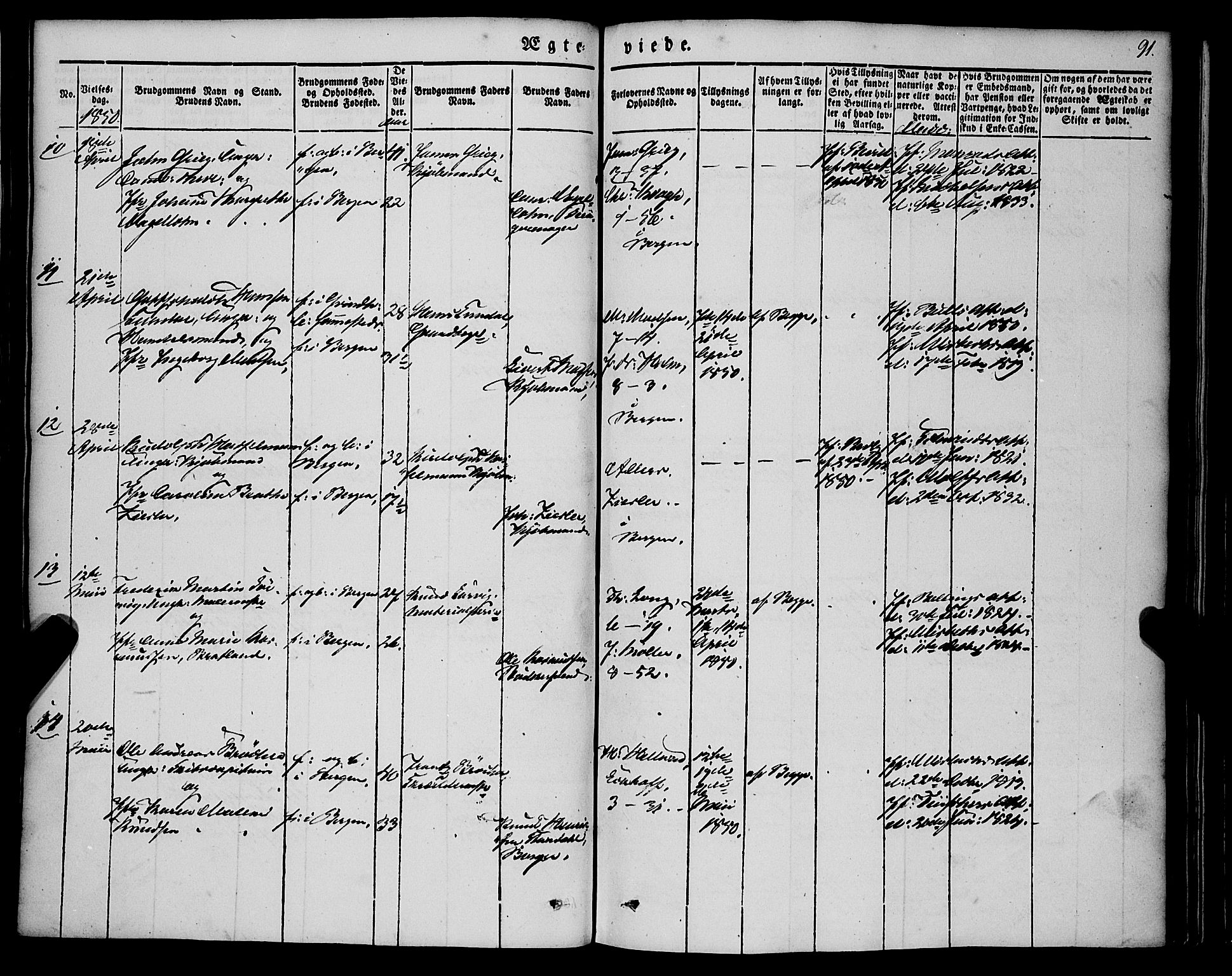 Nykirken Sokneprestembete, AV/SAB-A-77101/H/Haa/L0031: Parish register (official) no. D 1, 1834-1861, p. 91