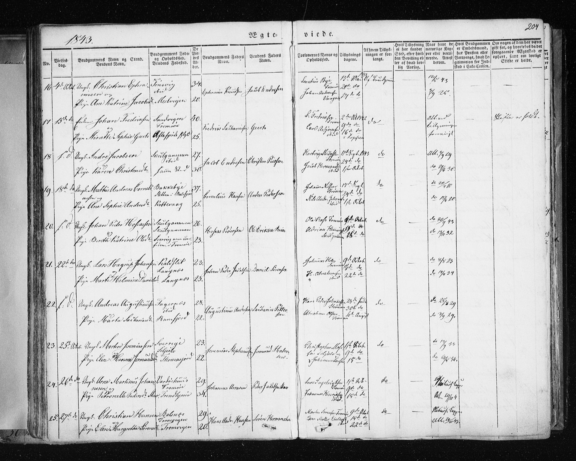 Tromsø sokneprestkontor/stiftsprosti/domprosti, SATØ/S-1343/G/Ga/L0009kirke: Parish register (official) no. 9, 1837-1847, p. 204