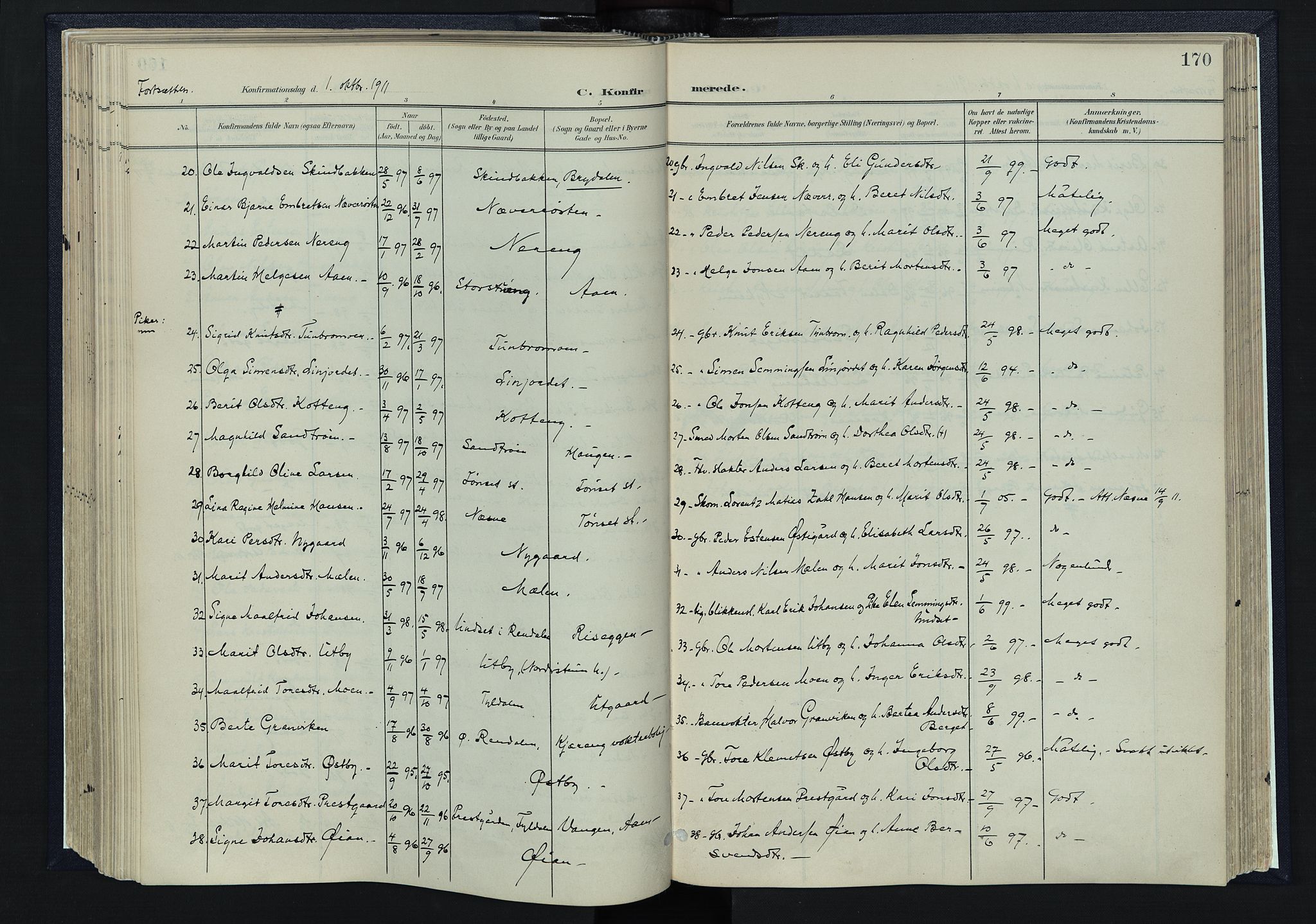 Tynset prestekontor, SAH/PREST-058/H/Ha/Haa/L0025: Parish register (official) no. 25, 1900-1914, p. 170