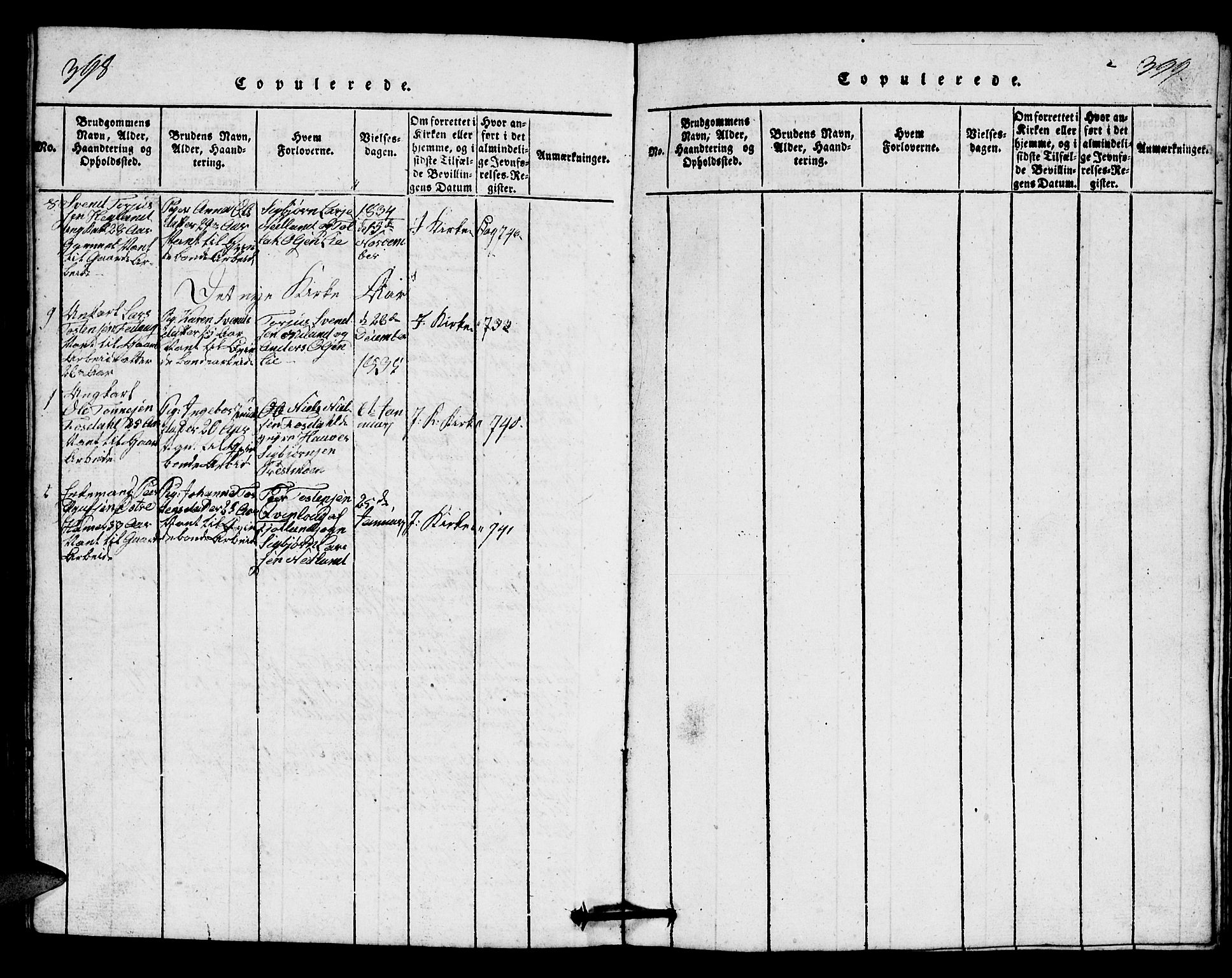 Bakke sokneprestkontor, SAK/1111-0002/F/Fb/Fbb/L0001: Parish register (copy) no. B 1, 1815-1835, p. 398-399