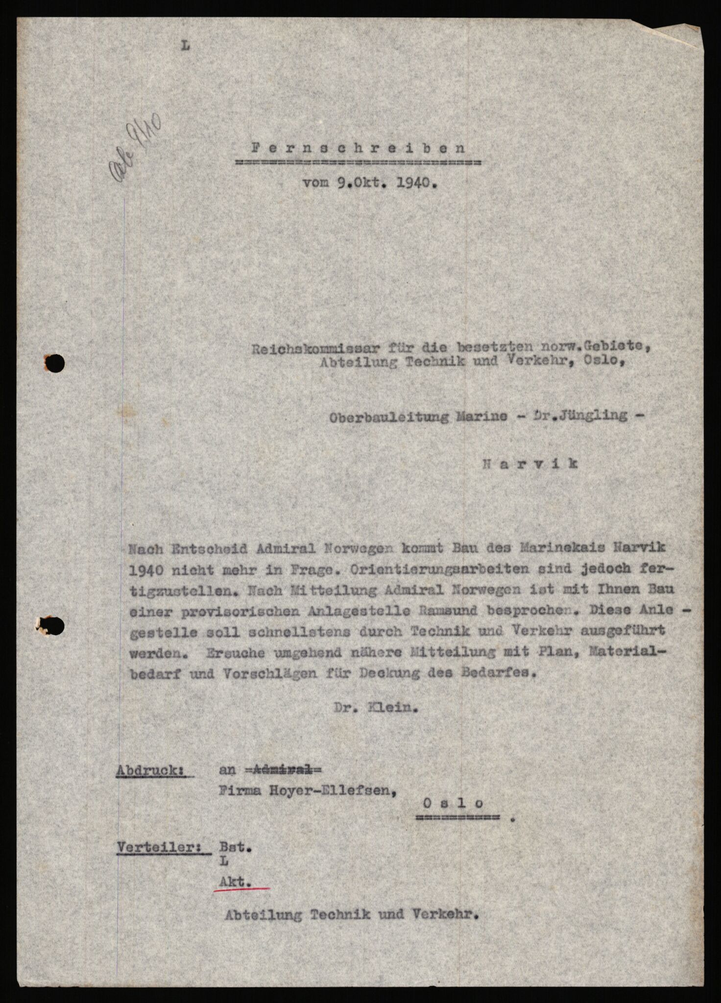 Tyske arkiver, Organisation Todt (OT), Einsatzgruppe Wiking, AV/RA-RAFA-2188/2/B/Bb/L0006: Korrespondanse med Kriegsmarine, 1940-1941, p. 463