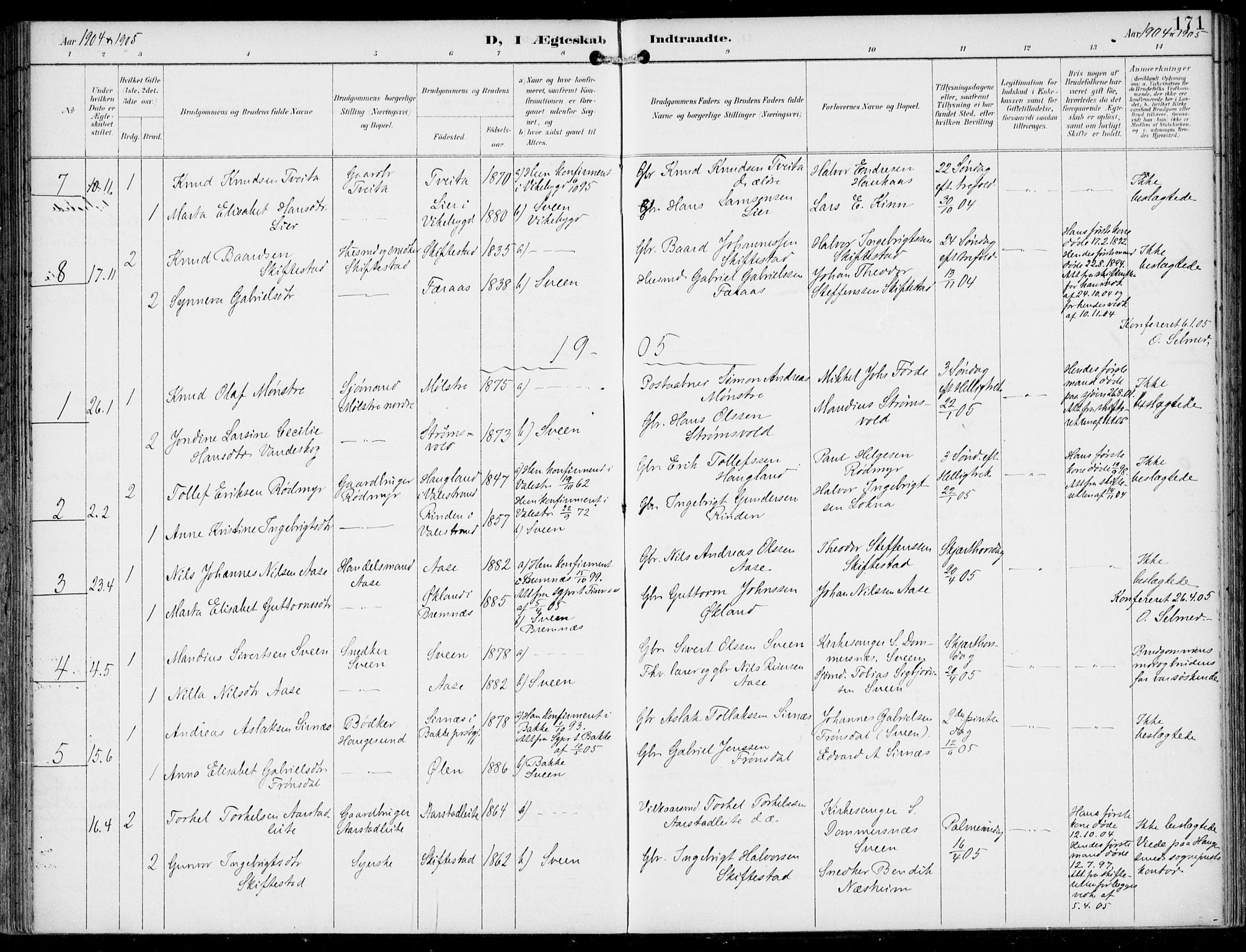 Sveio Sokneprestembete, AV/SAB-A-78501/H/Haa: Parish register (official) no. B  3, 1894-1906, p. 171