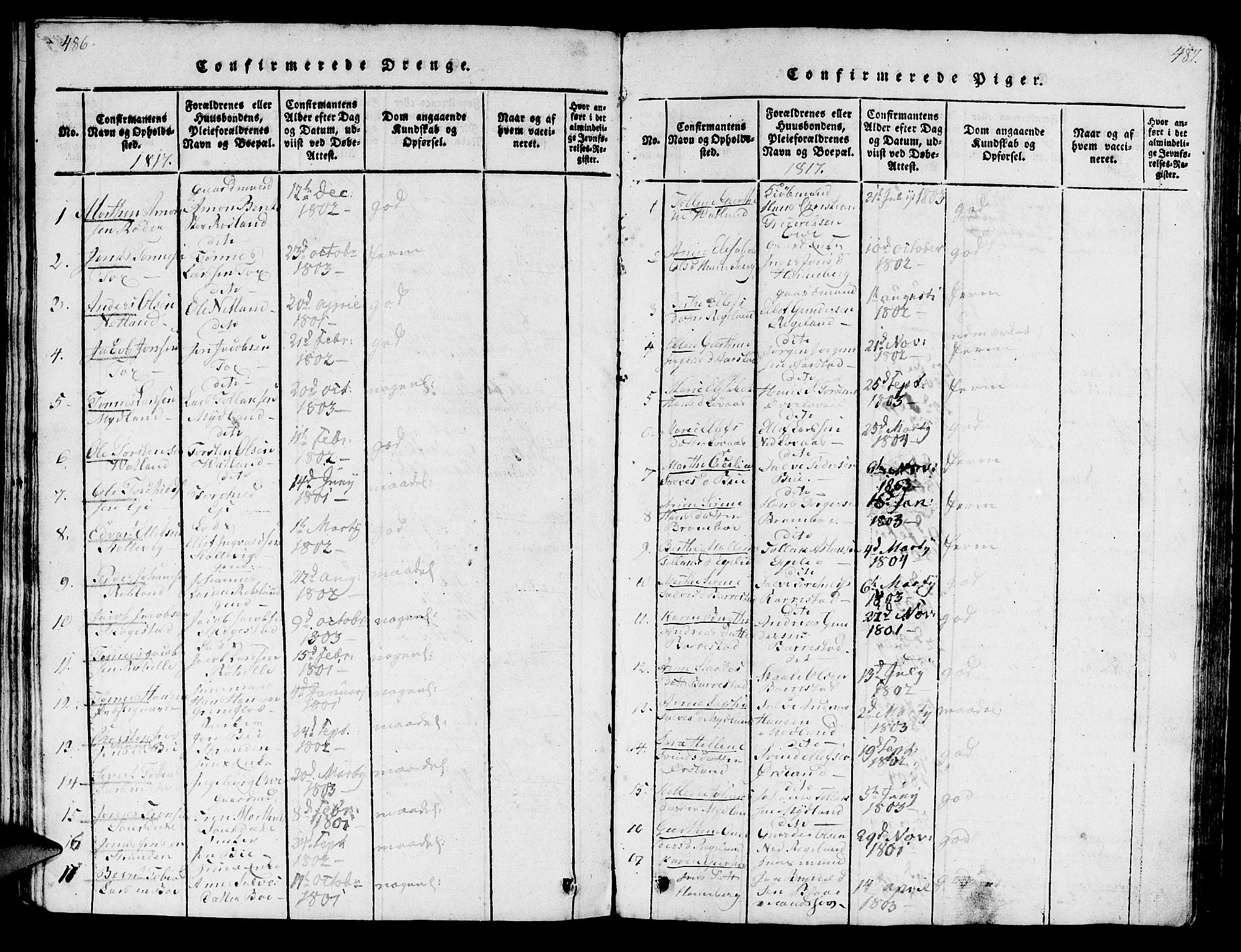 Sokndal sokneprestkontor, AV/SAST-A-101808: Parish register (official) no. A 6, 1815-1826, p. 486-487