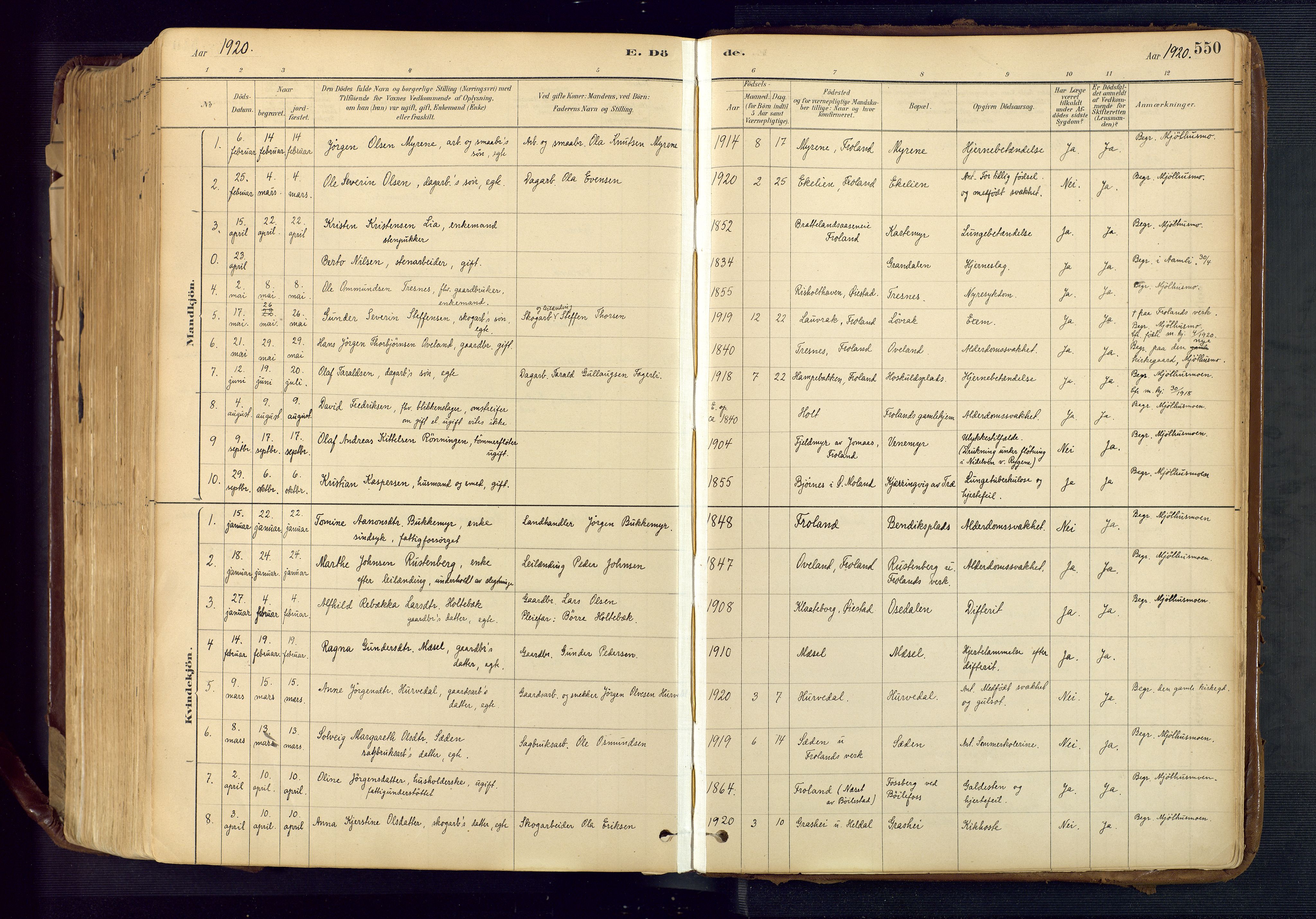 Froland sokneprestkontor, AV/SAK-1111-0013/F/Fa/L0005: Parish register (official) no. A 5, 1882-1921, p. 550