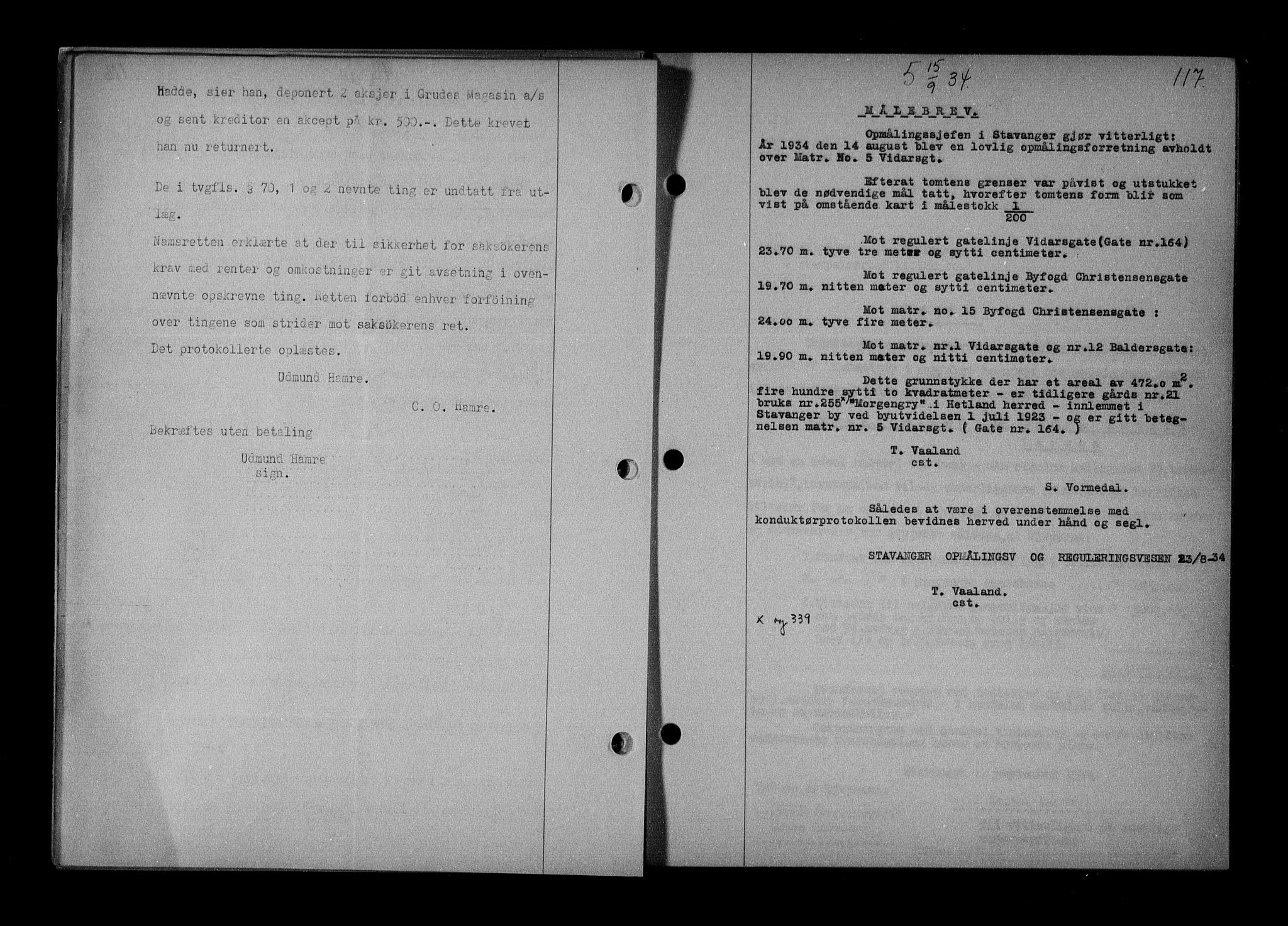 Stavanger byrett, AV/SAST-A-100455/001/4/41/410BB/L0007: Mortgage book no. 57, 1934-1934, Deed date: 15.09.1934