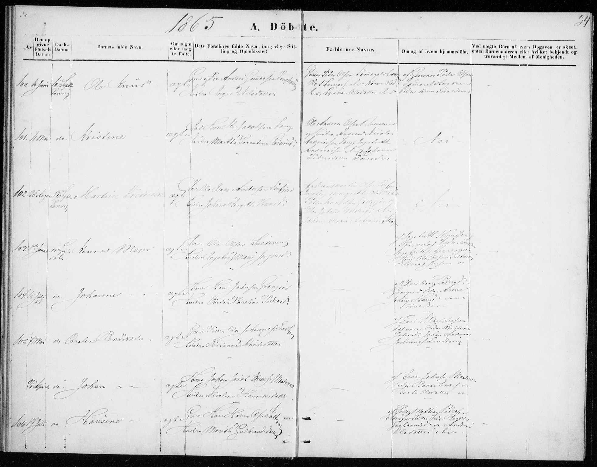 Lenvik sokneprestembete, SATØ/S-1310/H/Ha/Haa/L0008kirke: Parish register (official) no. 8, 1864-1865, p. 34