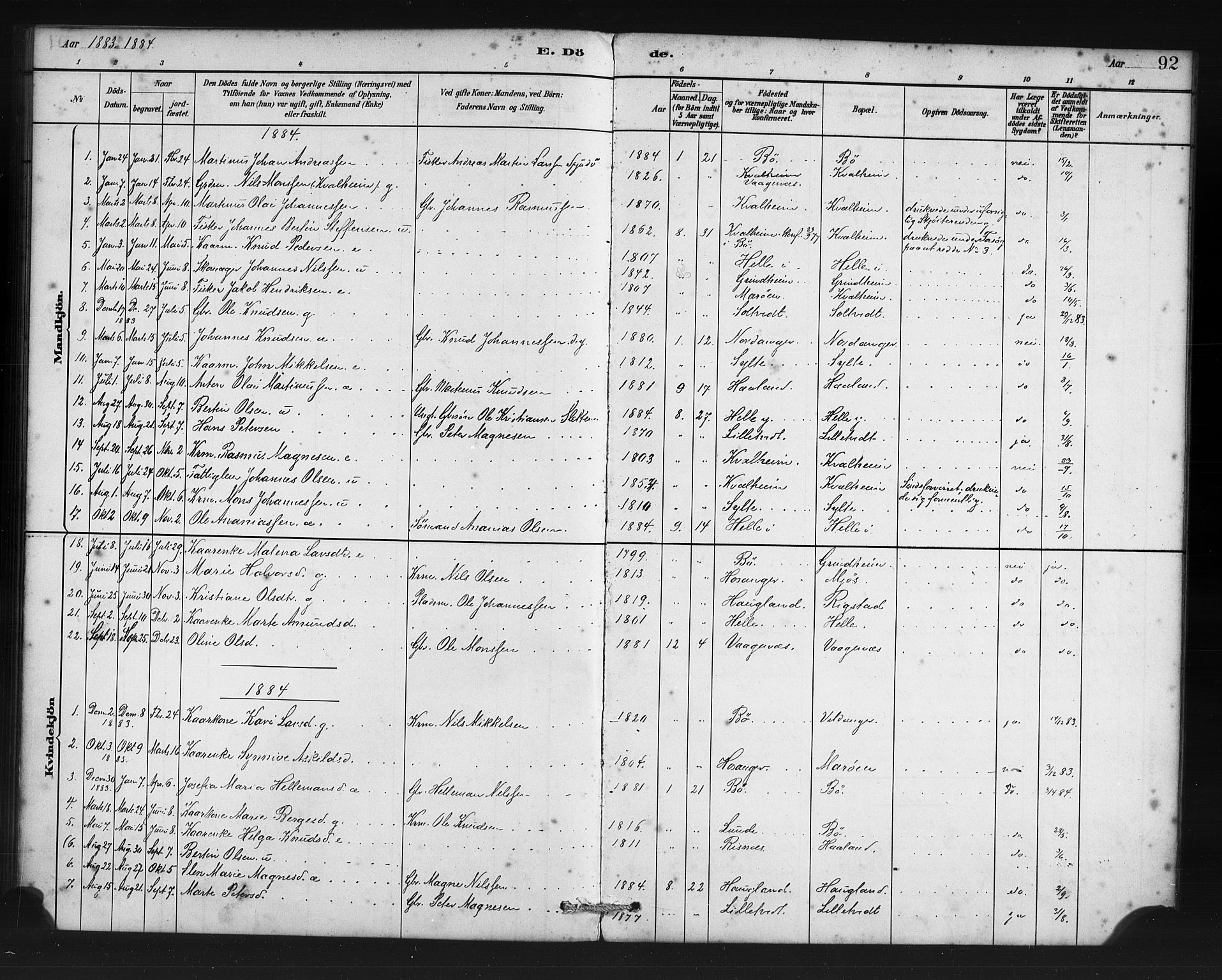 Manger sokneprestembete, AV/SAB-A-76801/H/Haa: Parish register (official) no. C 1, 1881-1890, p. 92