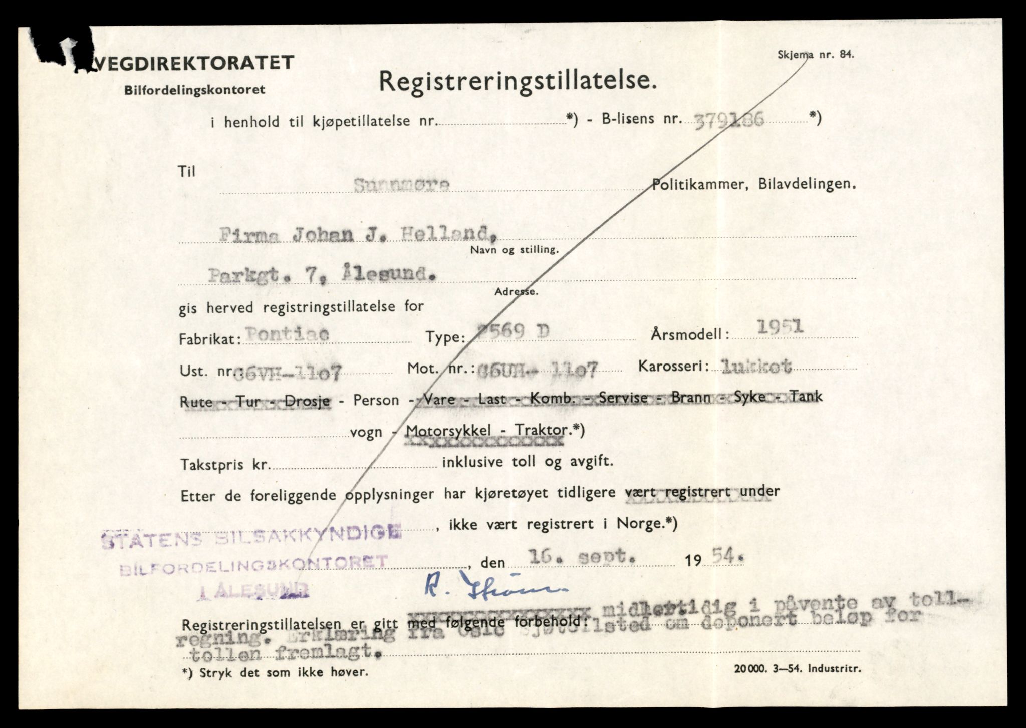 Møre og Romsdal vegkontor - Ålesund trafikkstasjon, AV/SAT-A-4099/F/Fe/L0047: Registreringskort for kjøretøy T 14580 - T 14720, 1927-1998, p. 53