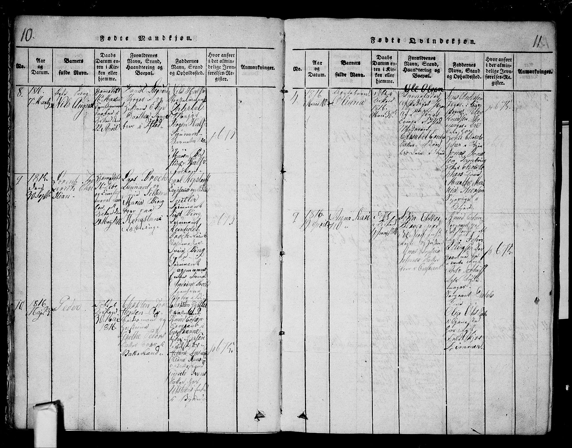 Fredrikstad prestekontor Kirkebøker, AV/SAO-A-11082/F/Fa/L0004: Parish register (official) no. 4, 1816-1834, p. 10-11