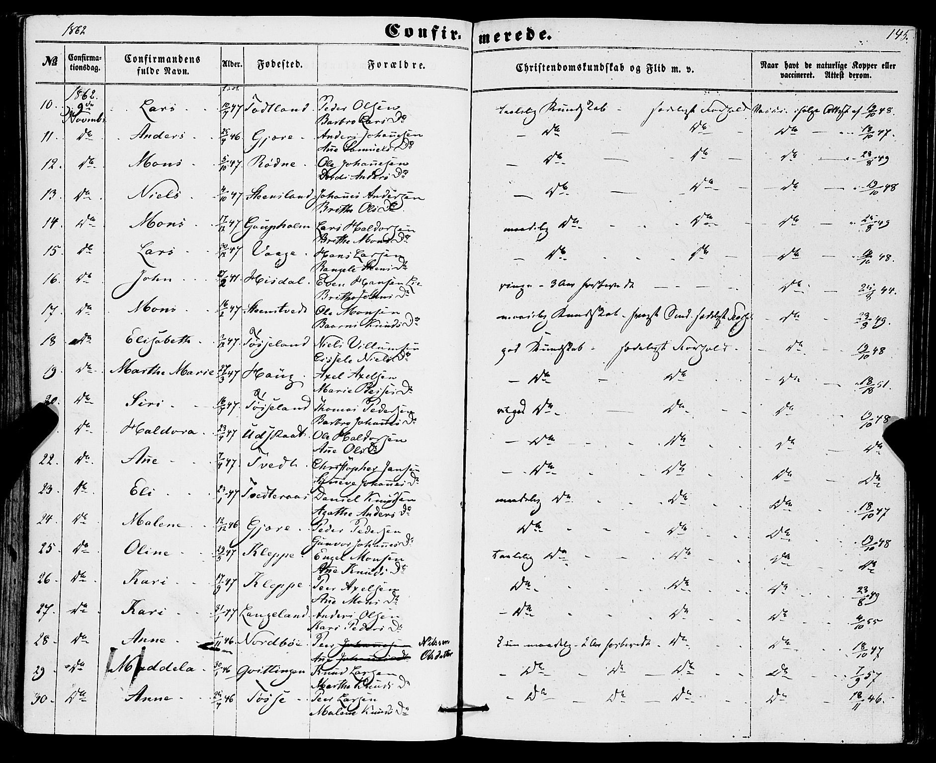 Os sokneprestembete, AV/SAB-A-99929: Parish register (official) no. A 17, 1860-1873, p. 145