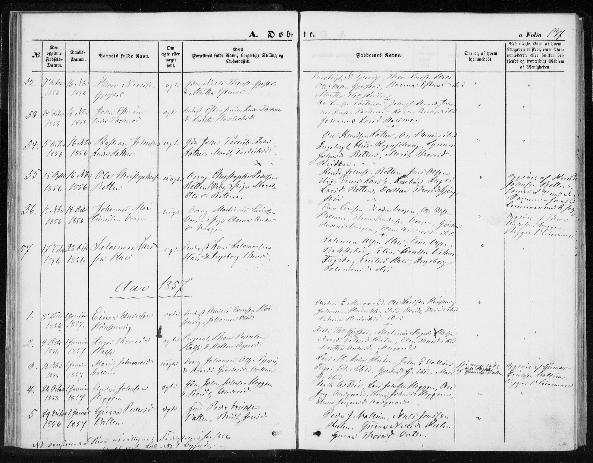 Ministerialprotokoller, klokkerbøker og fødselsregistre - Møre og Romsdal, SAT/A-1454/576/L0883: Parish register (official) no. 576A01, 1849-1865, p. 137