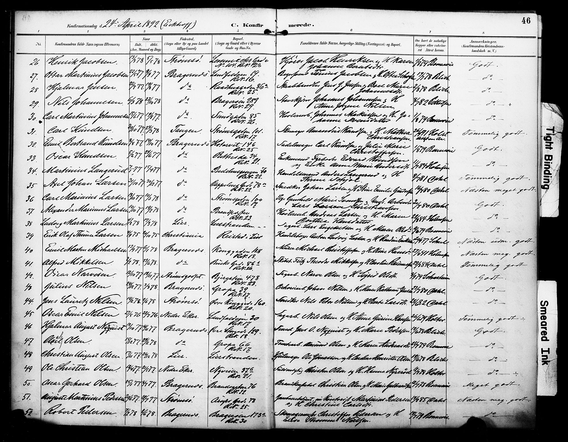 Bragernes kirkebøker, AV/SAKO-A-6/F/Fc/L0006: Parish register (official) no. III 6, 1888-1899, p. 46