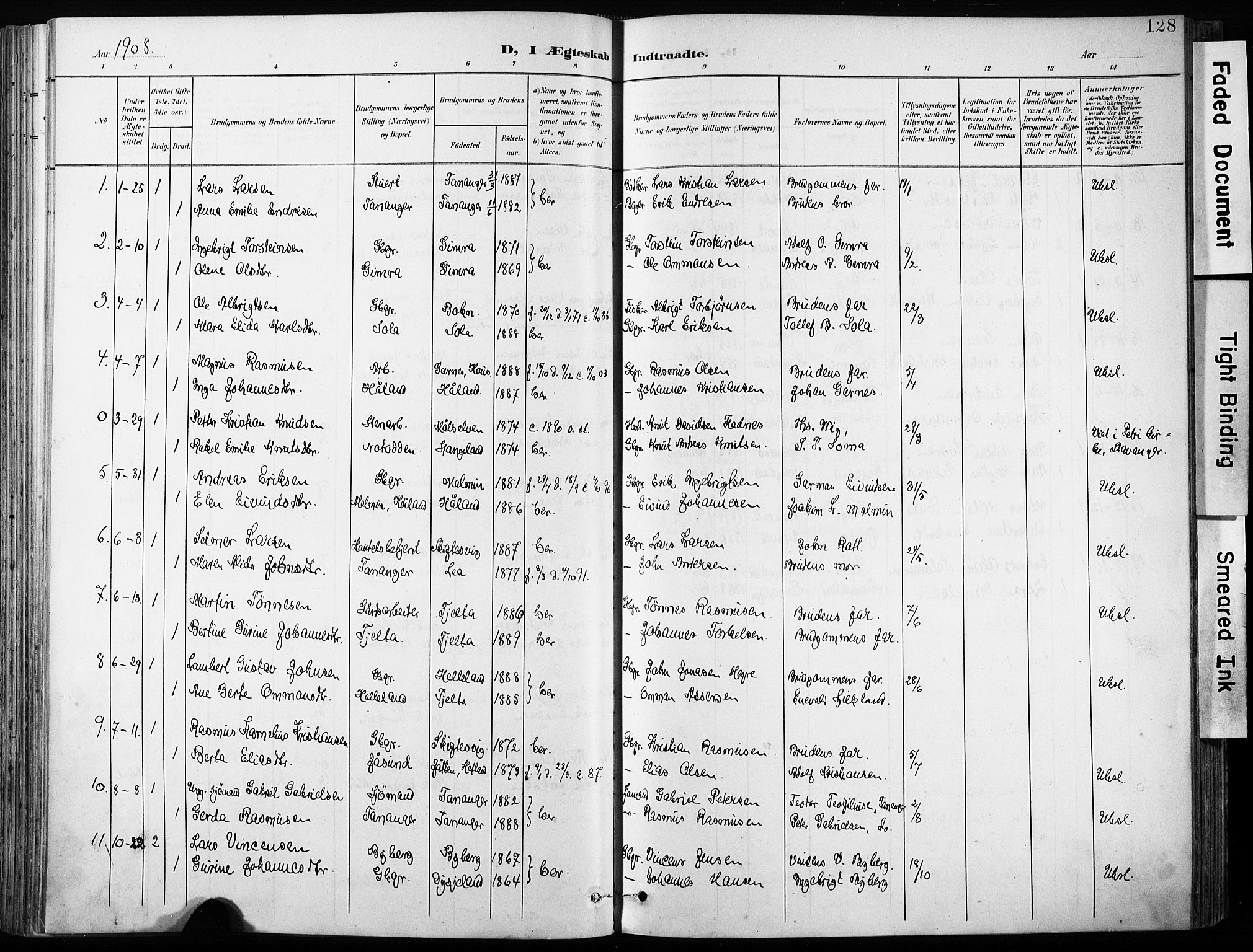 Håland sokneprestkontor, AV/SAST-A-101802/001/30BA/L0013: Parish register (official) no. A 12, 1901-1913, p. 128