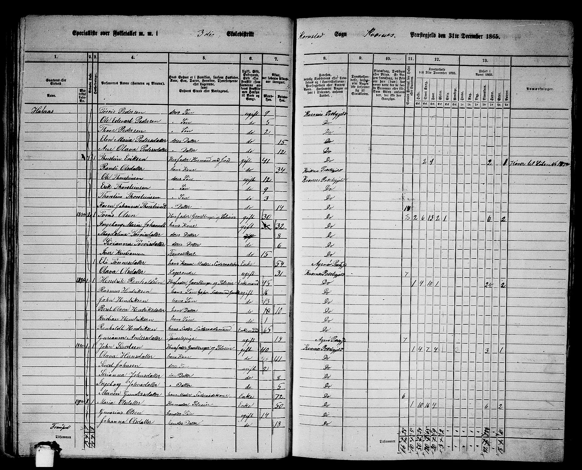 RA, 1865 census for Kvernes, 1865, p. 47