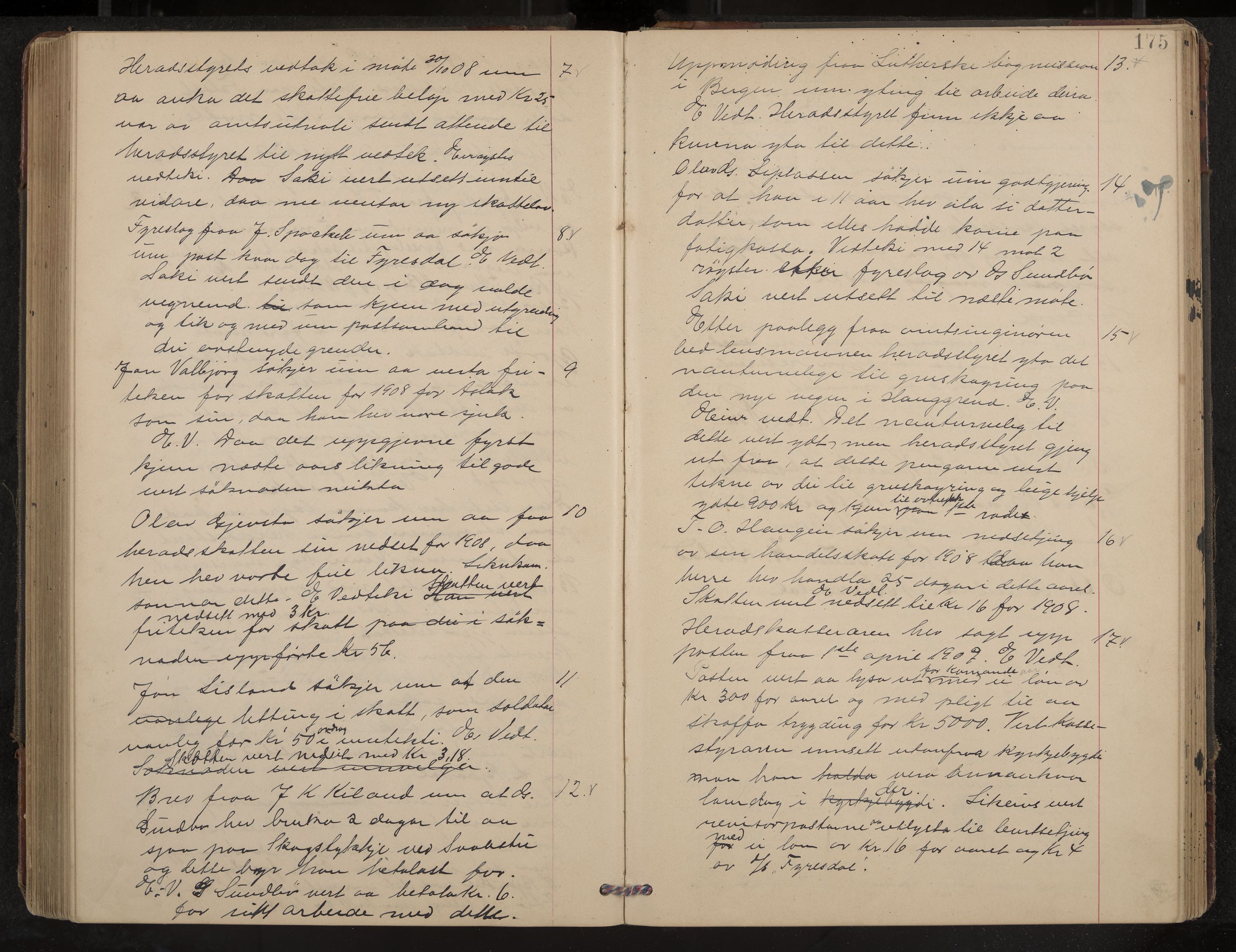 Fyresdal formannskap og sentraladministrasjon, IKAK/0831021-1/Aa/L0004: Møtebok, 1903-1911, p. 175