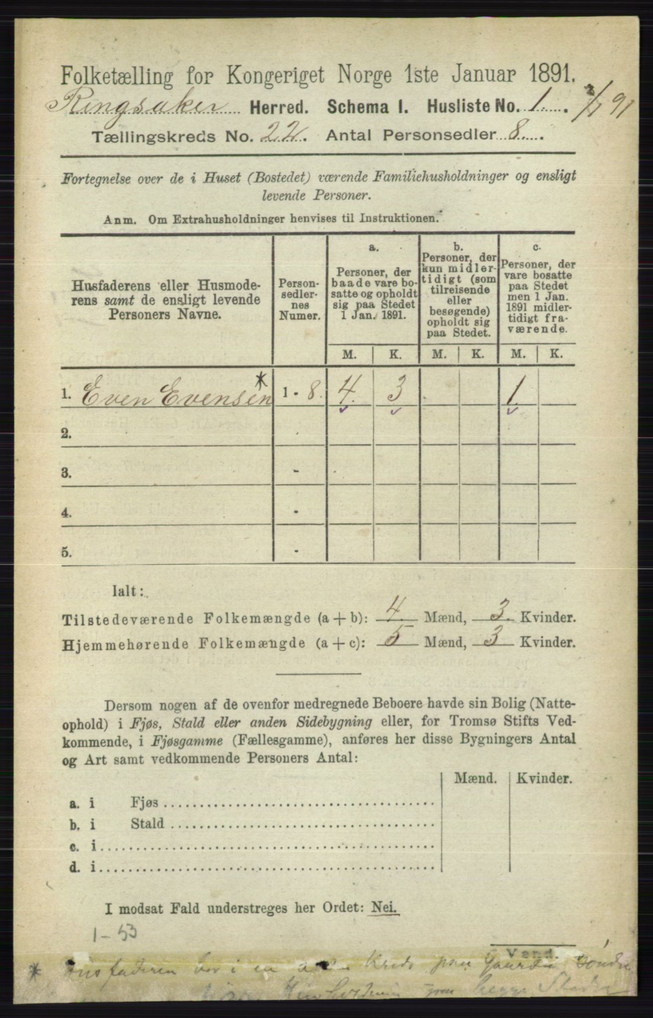 RA, 1891 census for 0412 Ringsaker, 1891, p. 12316