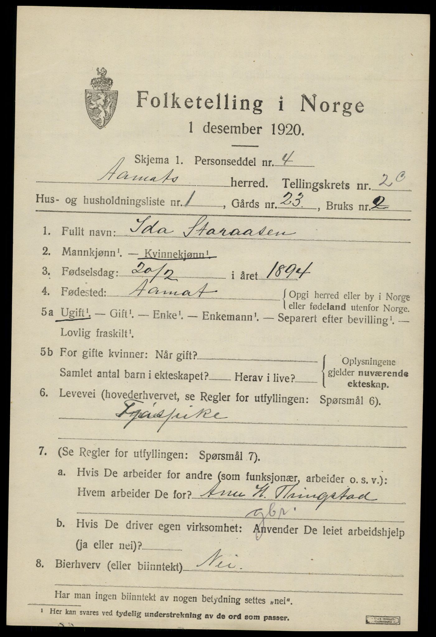 SAH, 1920 census for Åmot, 1920, p. 5071