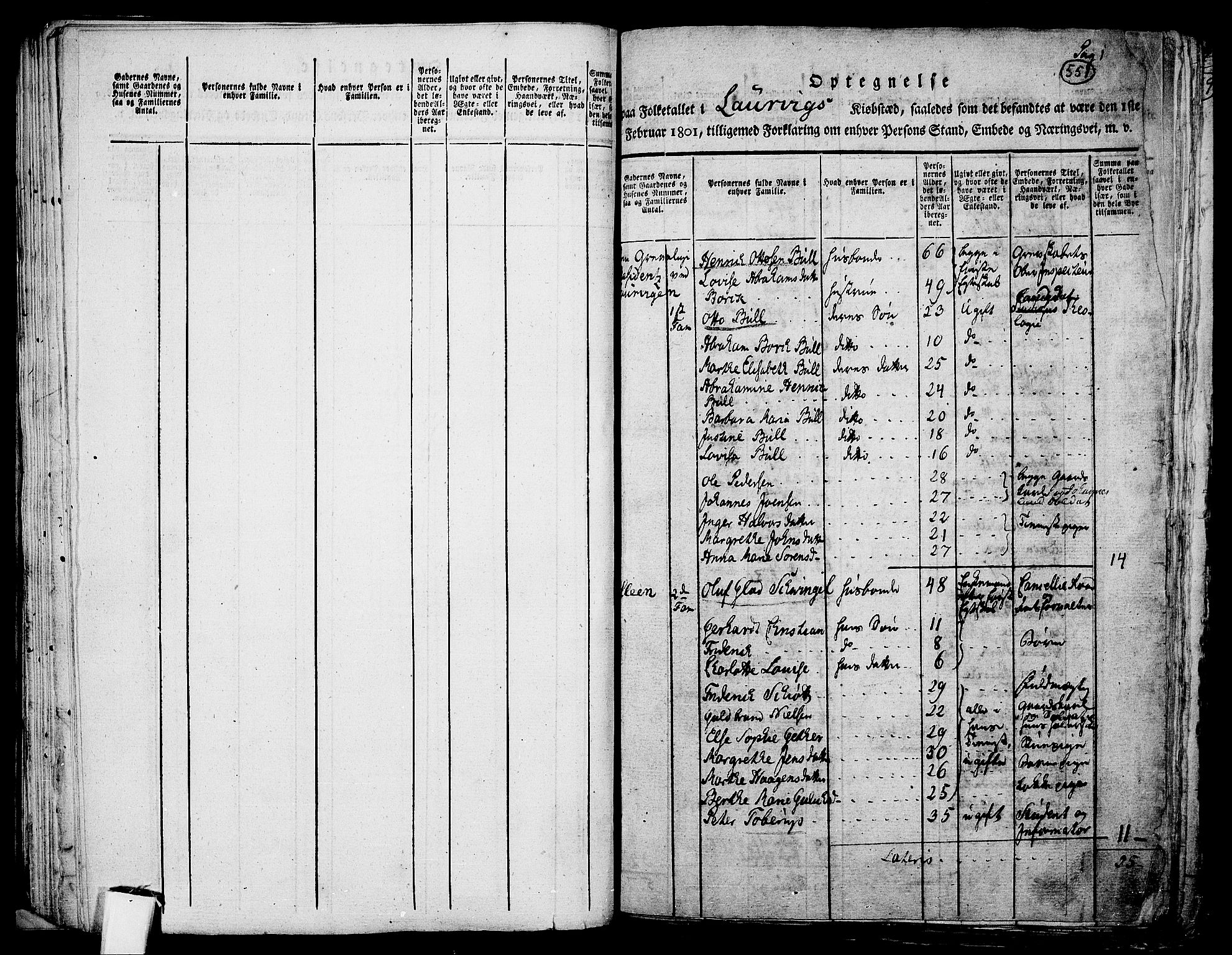 RA, 1801 census for 0707P Larvik, 1801, p. 550b-551a