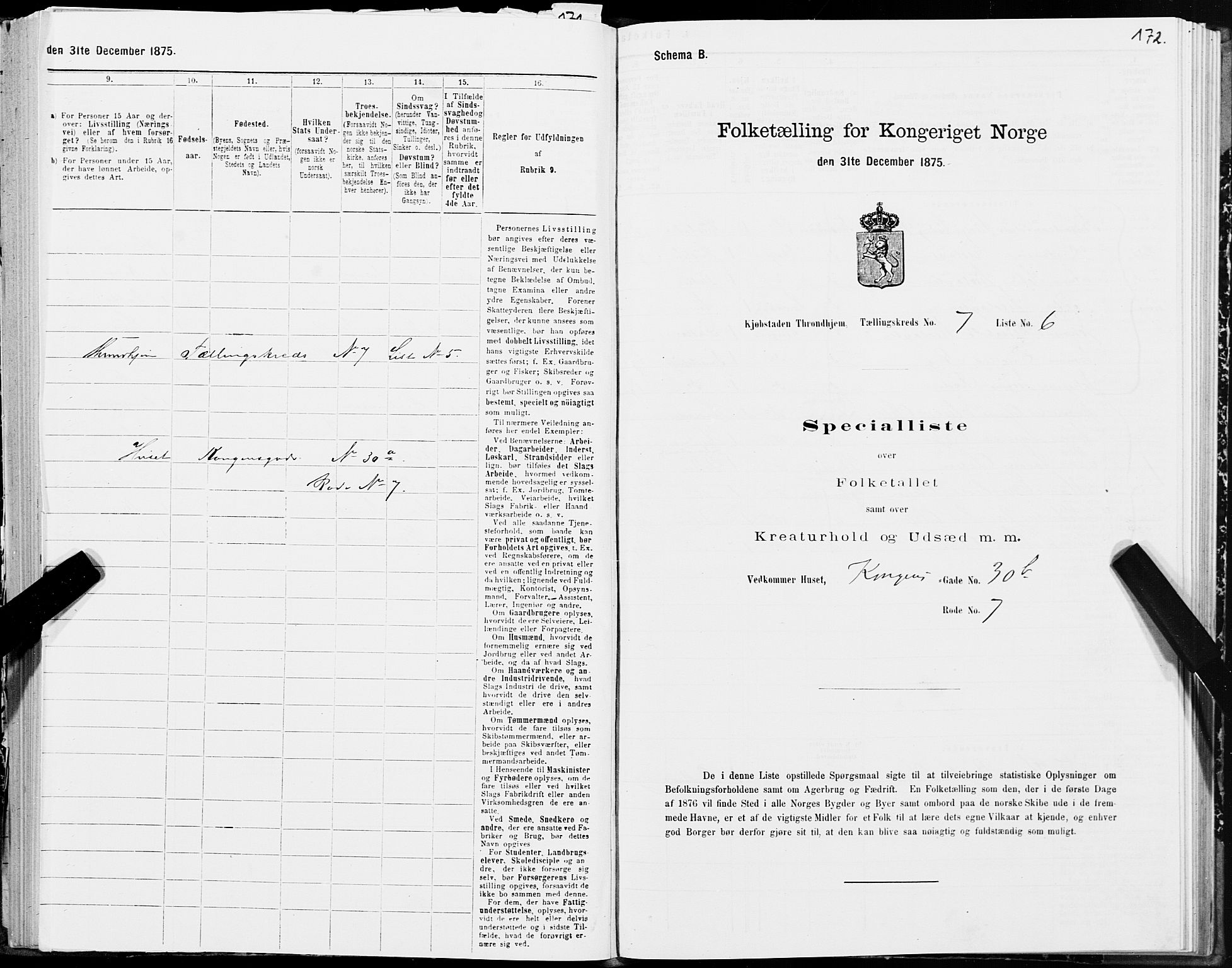 SAT, 1875 census for 1601 Trondheim, 1875, p. 4172