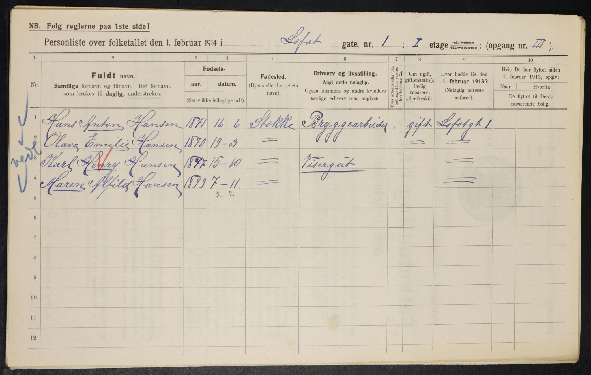 OBA, Municipal Census 1914 for Kristiania, 1914, p. 58275