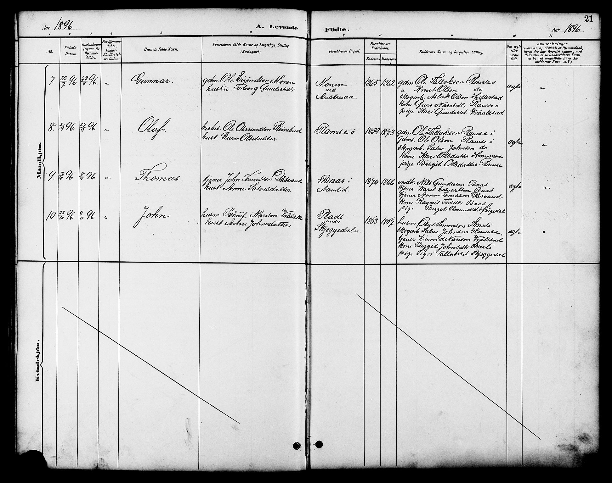 Åmli sokneprestkontor, AV/SAK-1111-0050/F/Fb/Fbb/L0002: Parish register (copy) no. B 2, 1890-1905, p. 21