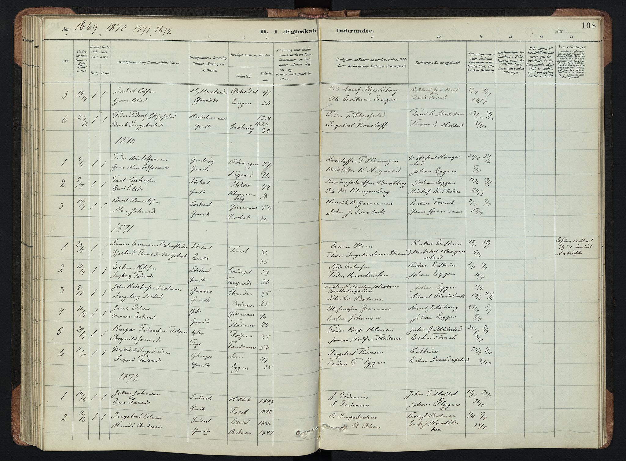 Kvikne prestekontor, SAH/PREST-064/H/Ha/Hab/L0002: Parish register (copy) no. 2, 1859-1901, p. 108