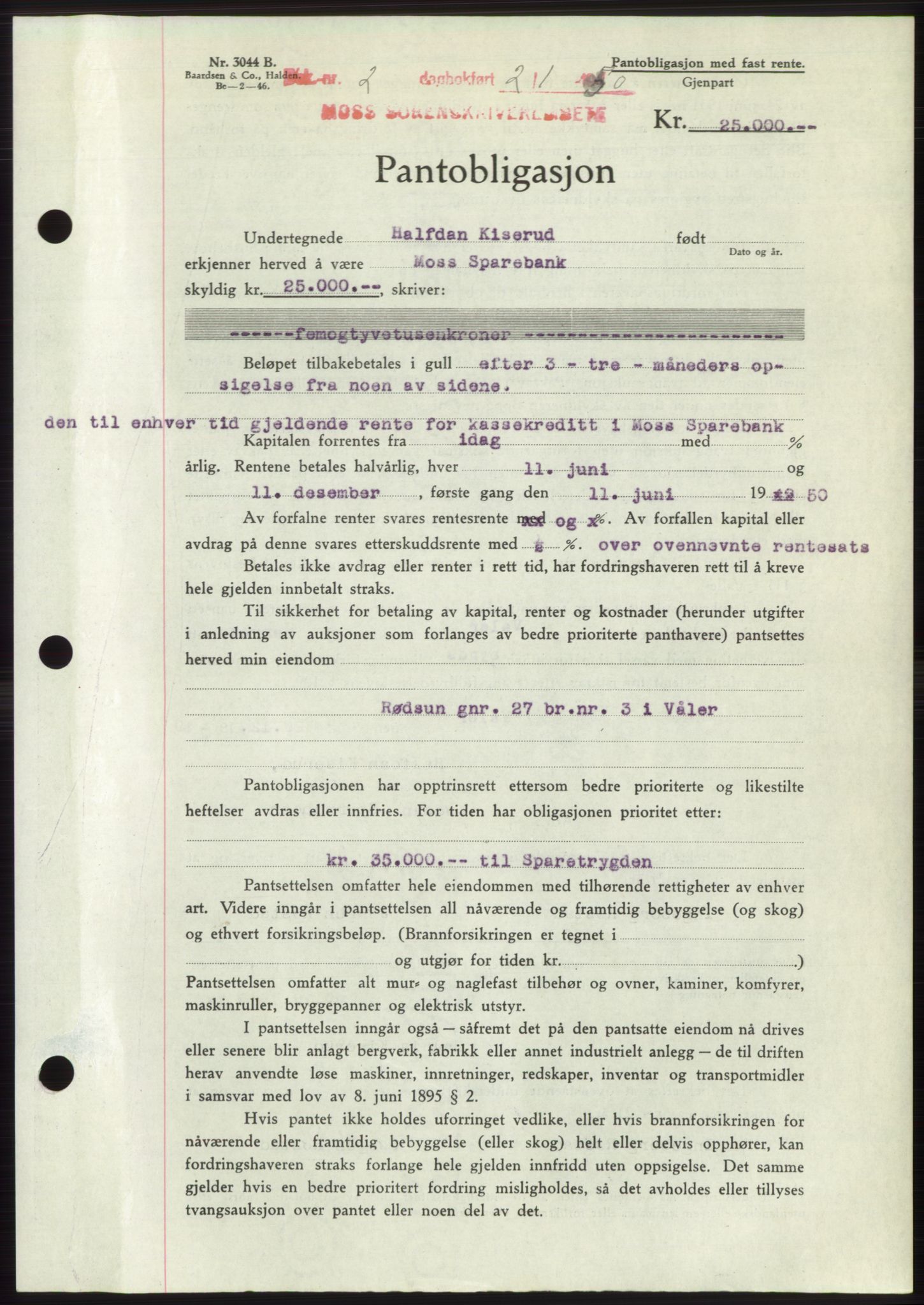 Moss sorenskriveri, SAO/A-10168: Mortgage book no. B23, 1949-1950, Diary no: : 2/1950