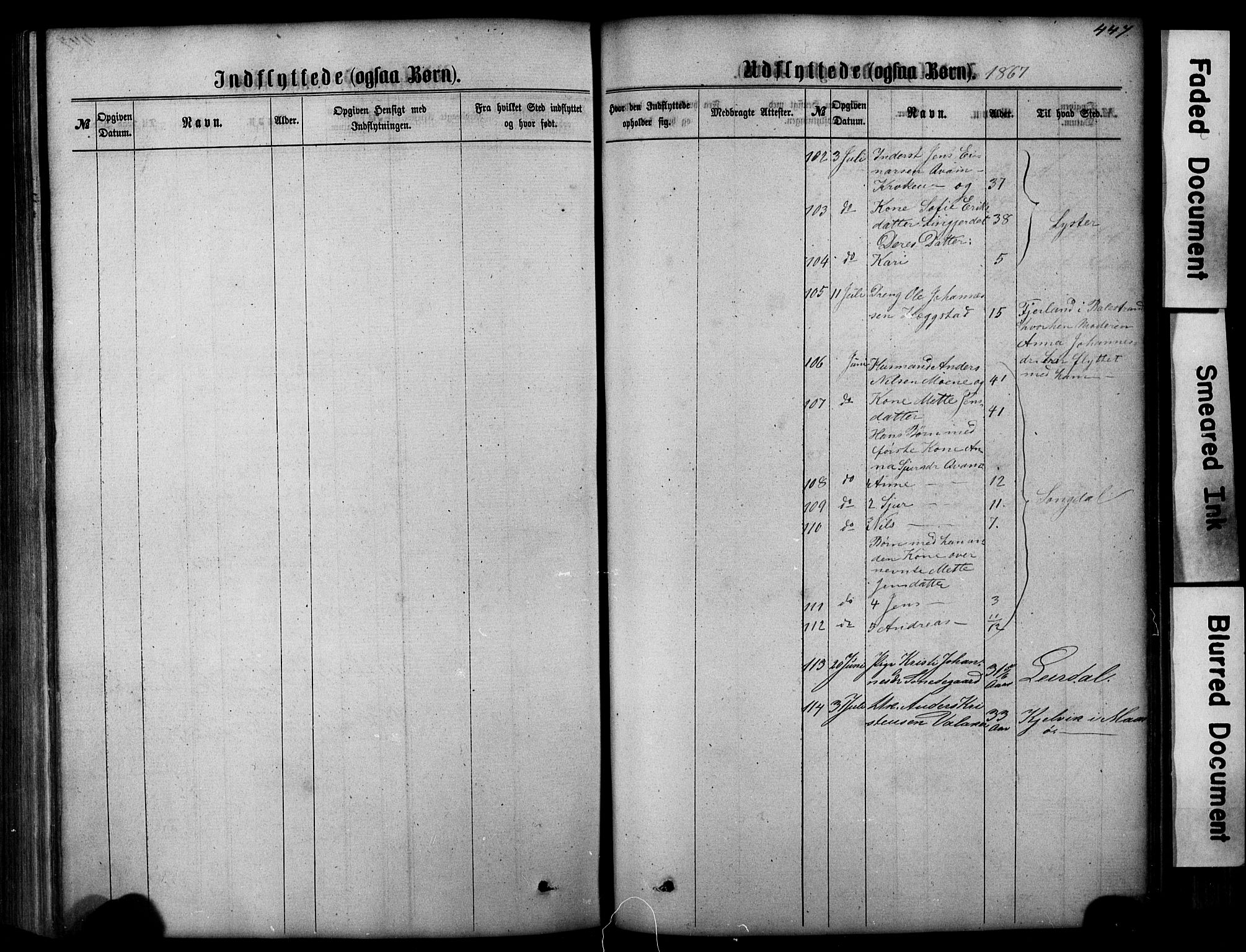 Hafslo sokneprestembete, SAB/A-80301/H/Hab/Haba/L0001: Parish register (copy) no. A 1, 1866-1908, p. 447