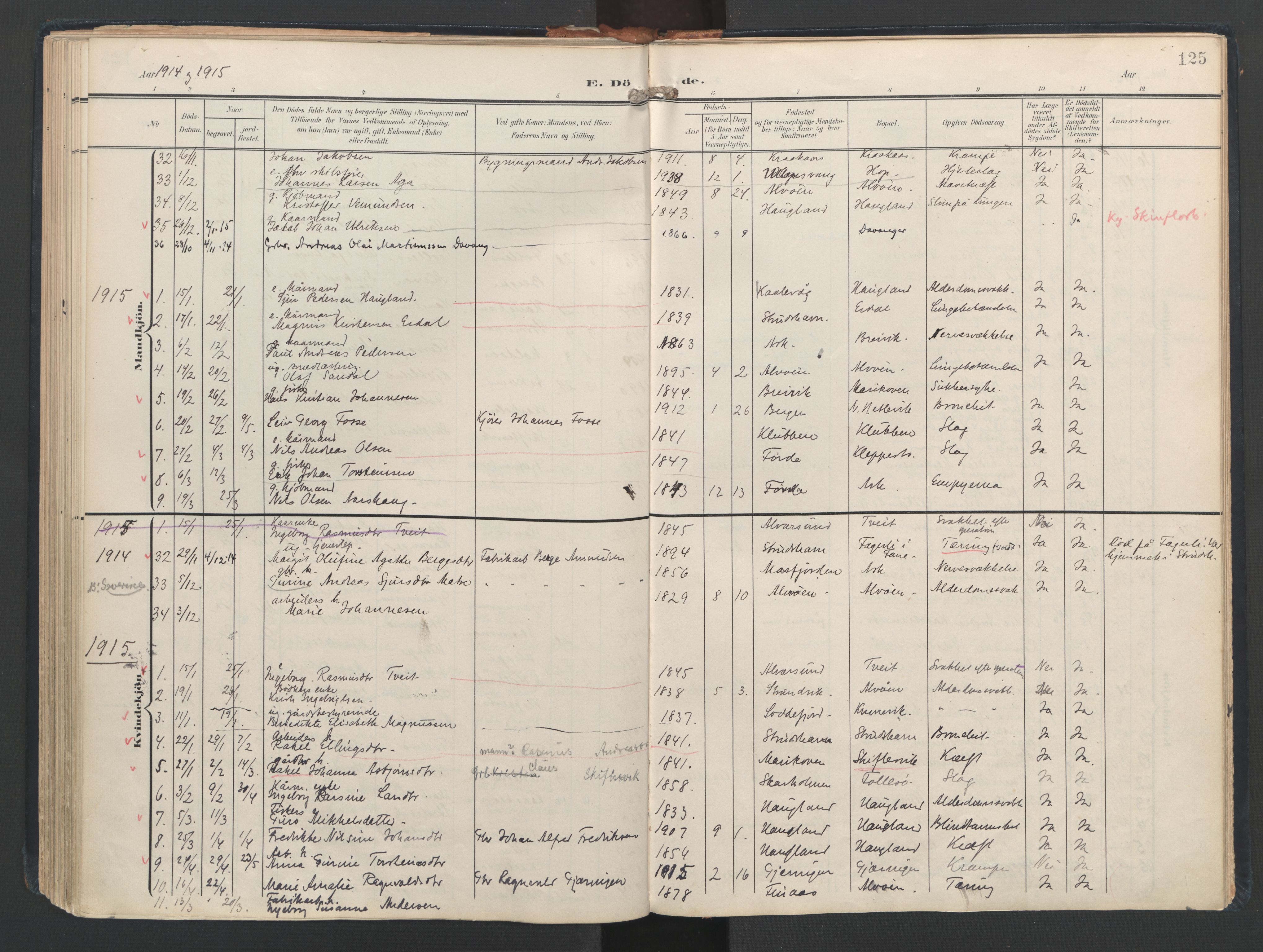 Askøy Sokneprestembete, SAB/A-74101/H/Ha/Haa/Haad/L0001: Parish register (official) no. D 1, 1902-1916, p. 125