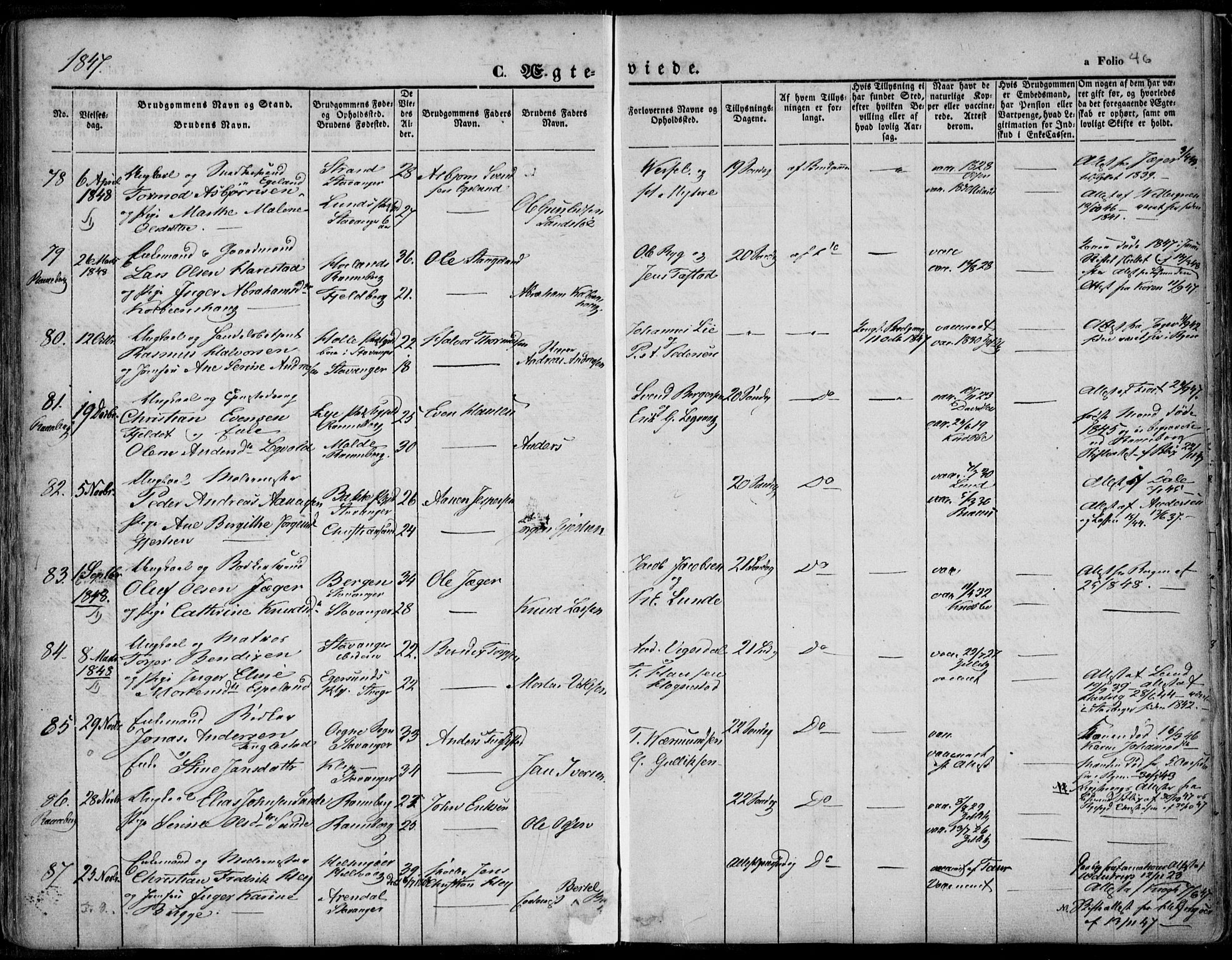 Domkirken sokneprestkontor, SAST/A-101812/001/30/30BA/L0015: Parish register (official) no. A 14, 1842-1857, p. 46