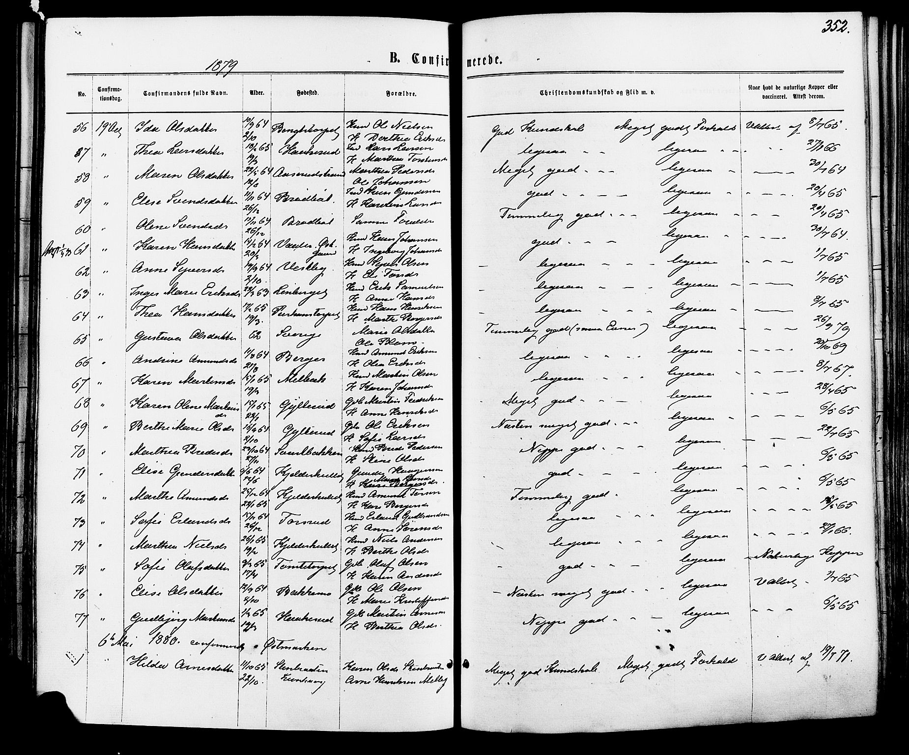Vinger prestekontor, SAH/PREST-024/H/Ha/Haa/L0012: Parish register (official) no. 12, 1871-1880, p. 352