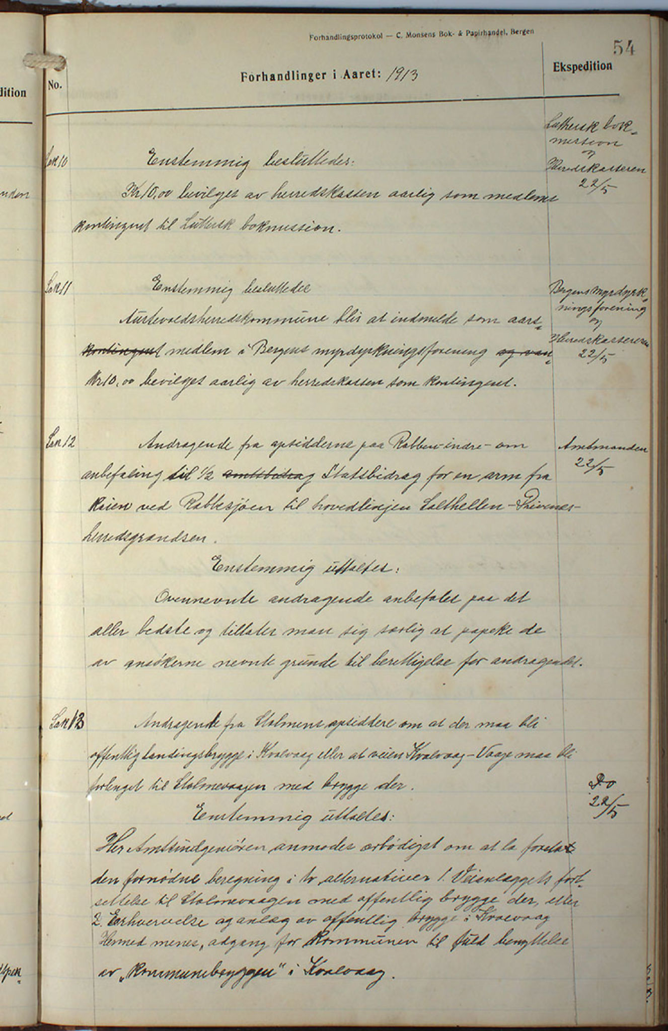 Austevoll kommune. Formannskapet, IKAH/1244-021/A/Aa/L0002b: Møtebok for heradstyret, 1910-1919, p. 109